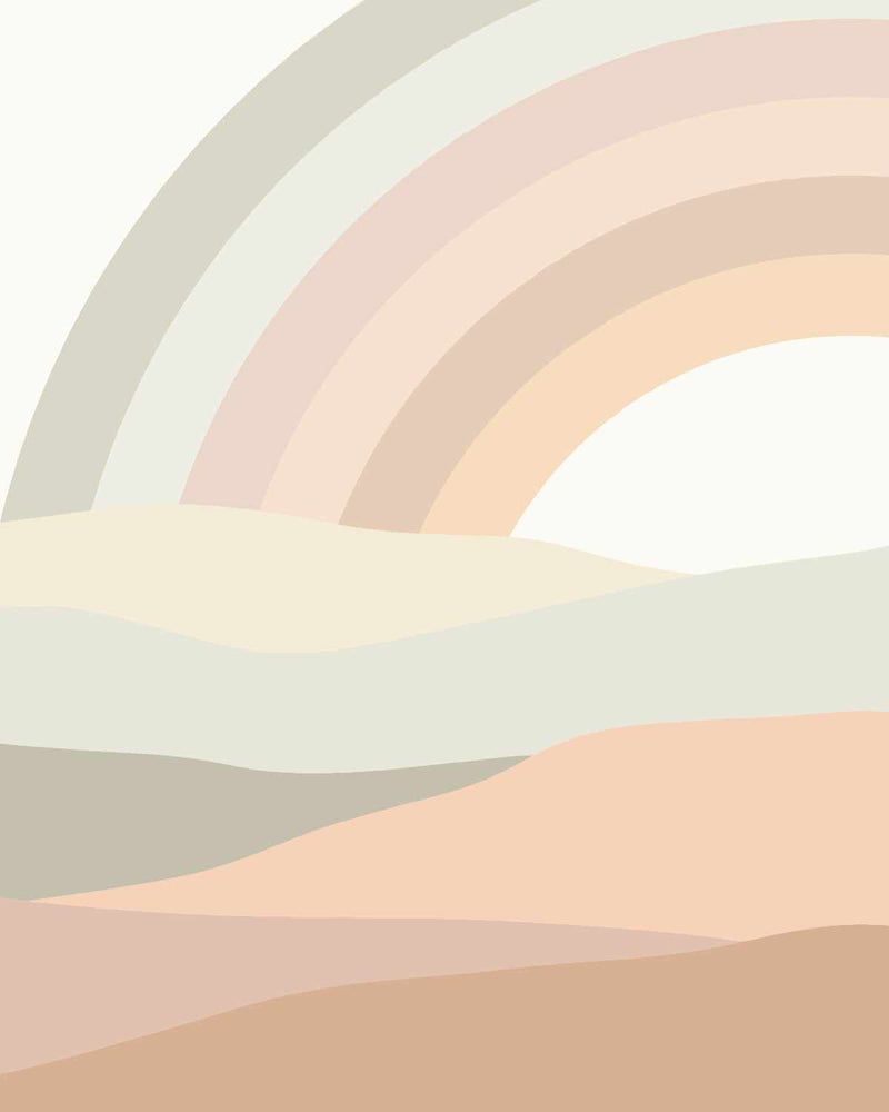 A digital illustration of a rainbow in a desert landscape - Desert