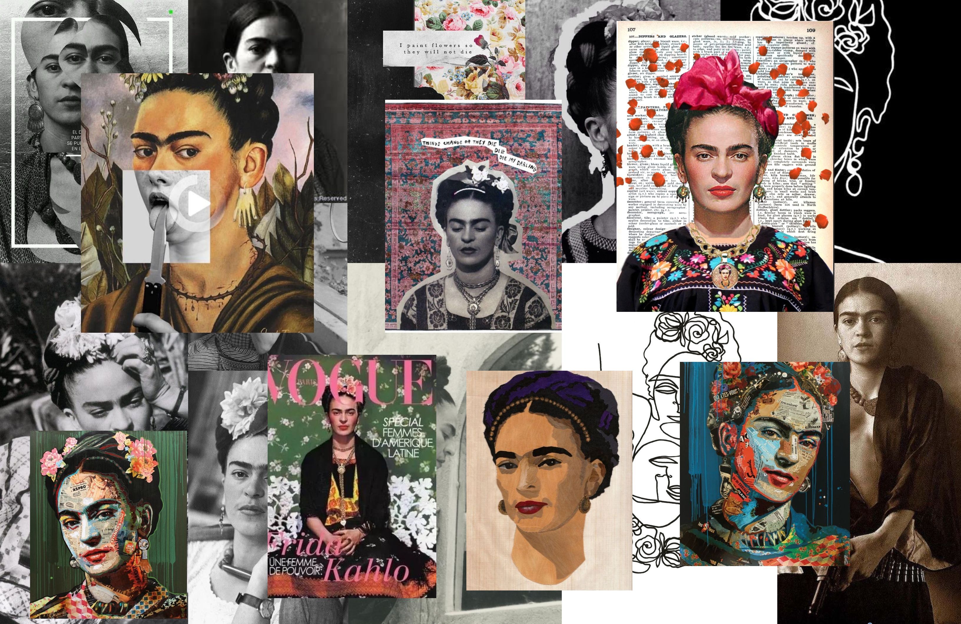 A collage of pictures with frida kahlo - Frida Kahlo