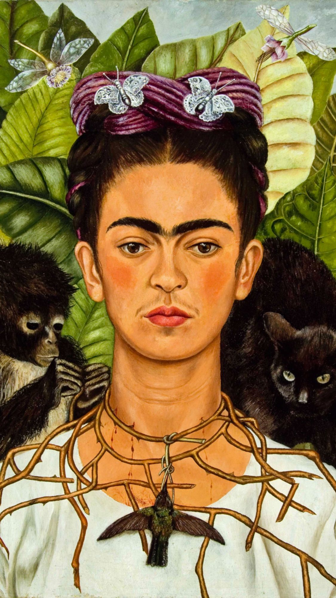 A painting of frida kahlo with monkeys - Frida Kahlo