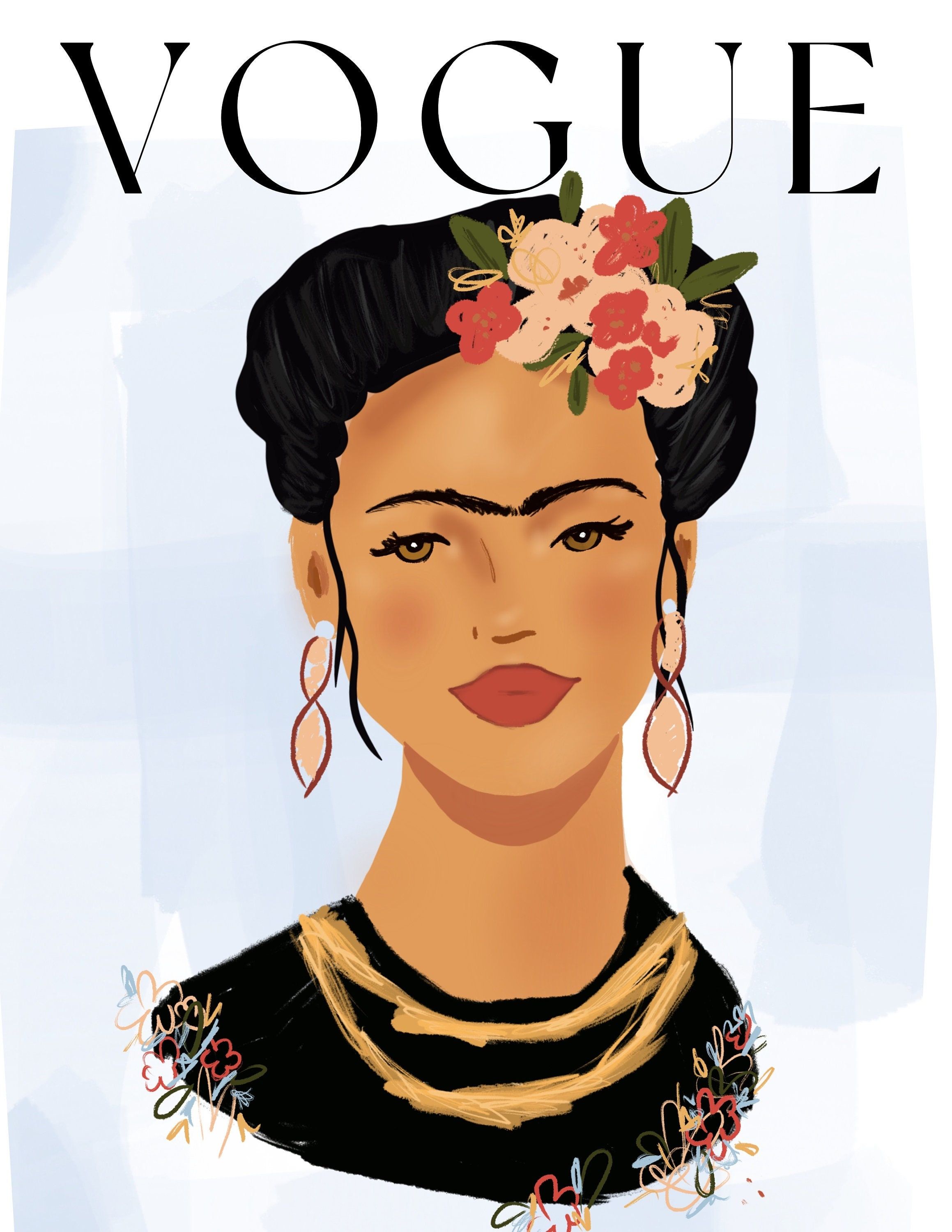 A woman with flowers in her hair is on the cover of vogue - Frida Kahlo
