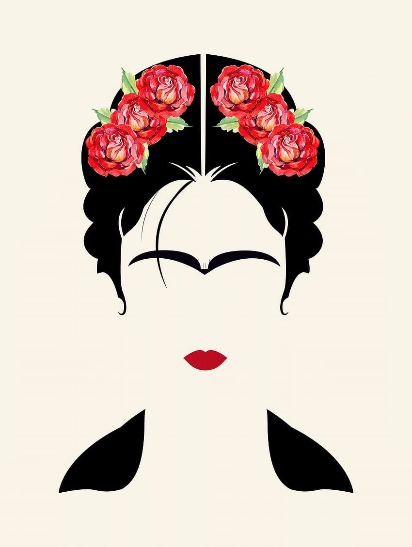 Illustration of Frida Kahlo with roses in her hair - Frida Kahlo