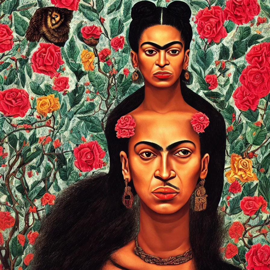surreal portrait of Beyoncé by Frida Kahlo, Rosa
