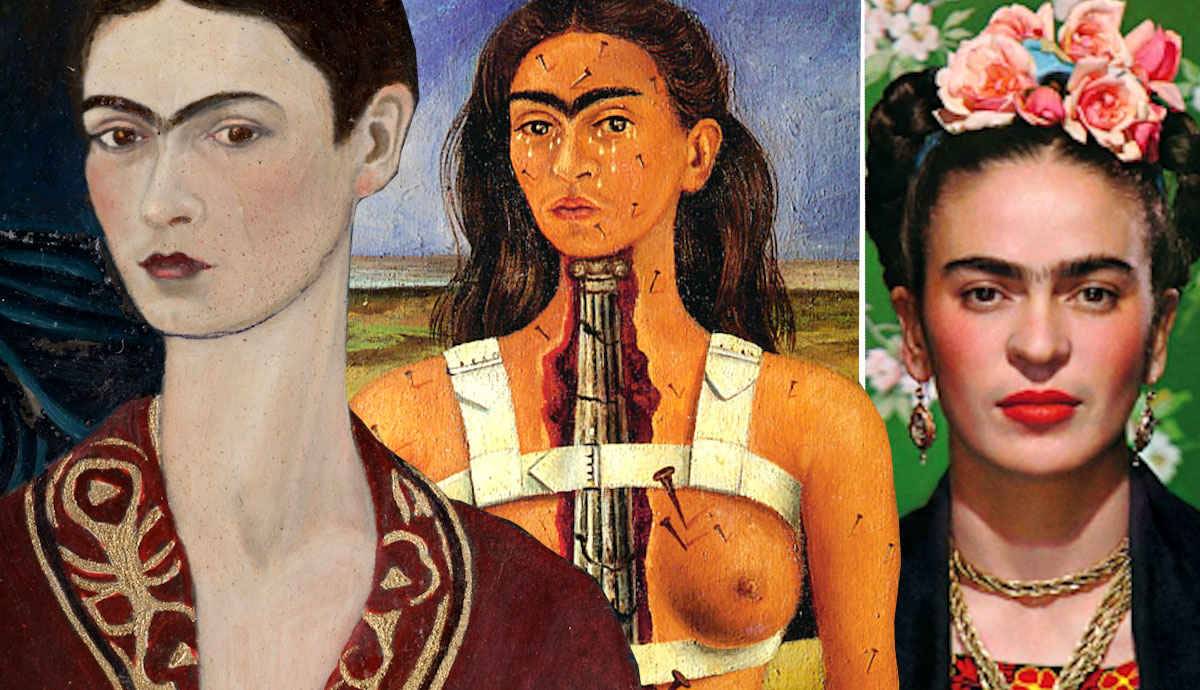 A collage of three of Frida Kahlo's self-portraits. - Frida Kahlo