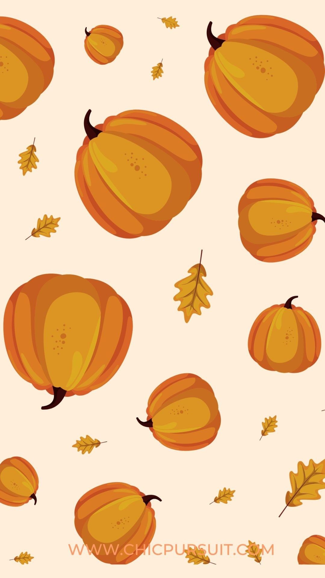 A pattern of pumpkins and leaves on beige background - Thanksgiving