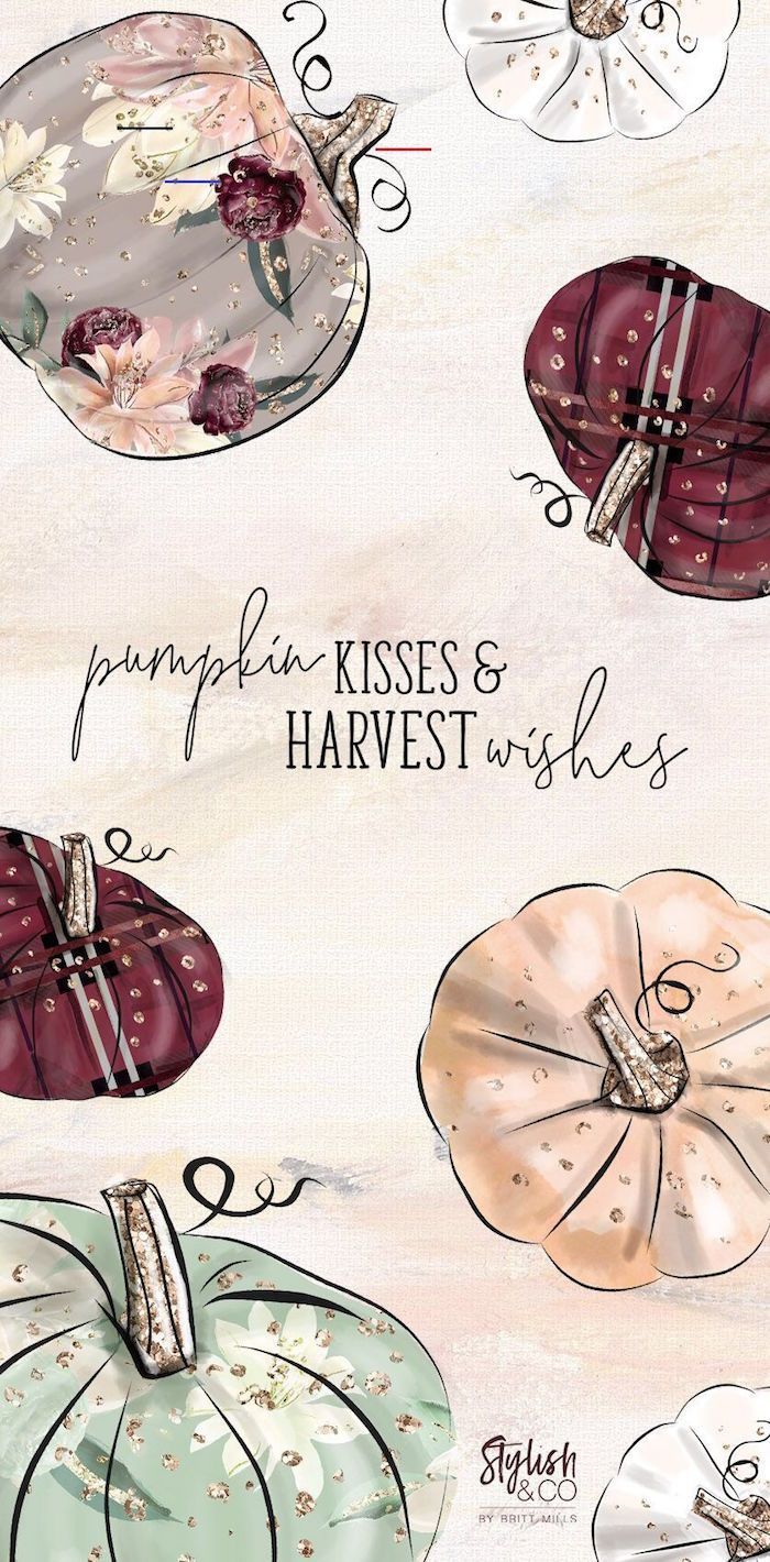 Watercolor pumpkins, fall background images, white background, pumpkin kisses and harvest wishes - Thanksgiving