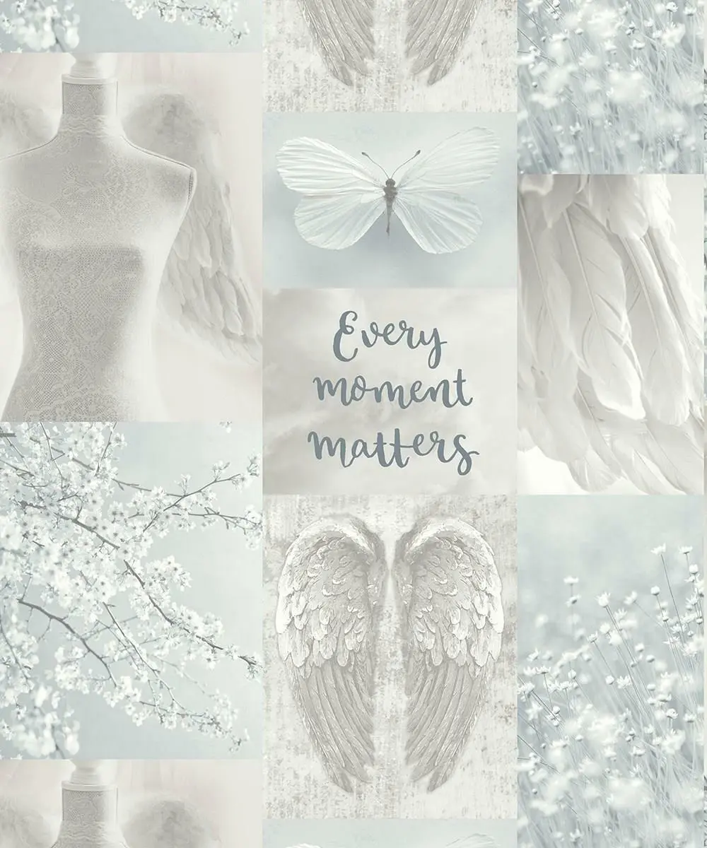 Arthouse Daydreamer Glitter Wallpaper Silver Grey Angel Wings Floral Typography 5050192692809