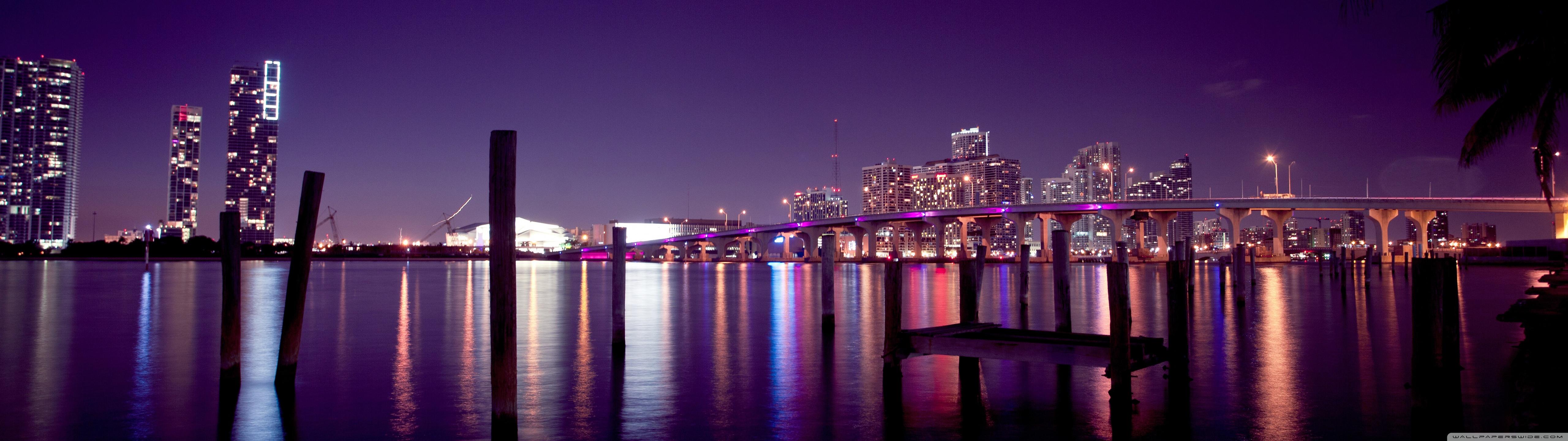 Miami night lights wallpaper 2560x1440 for mac desktop - 5120x1440