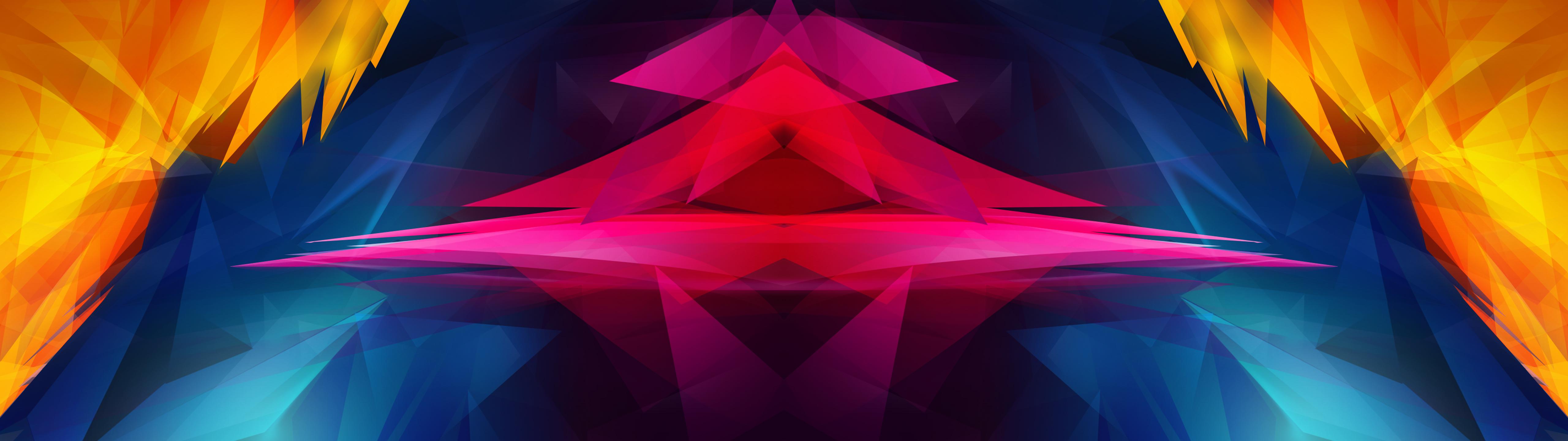 A colorful abstract artwork with geometric shapes - 5120x1440