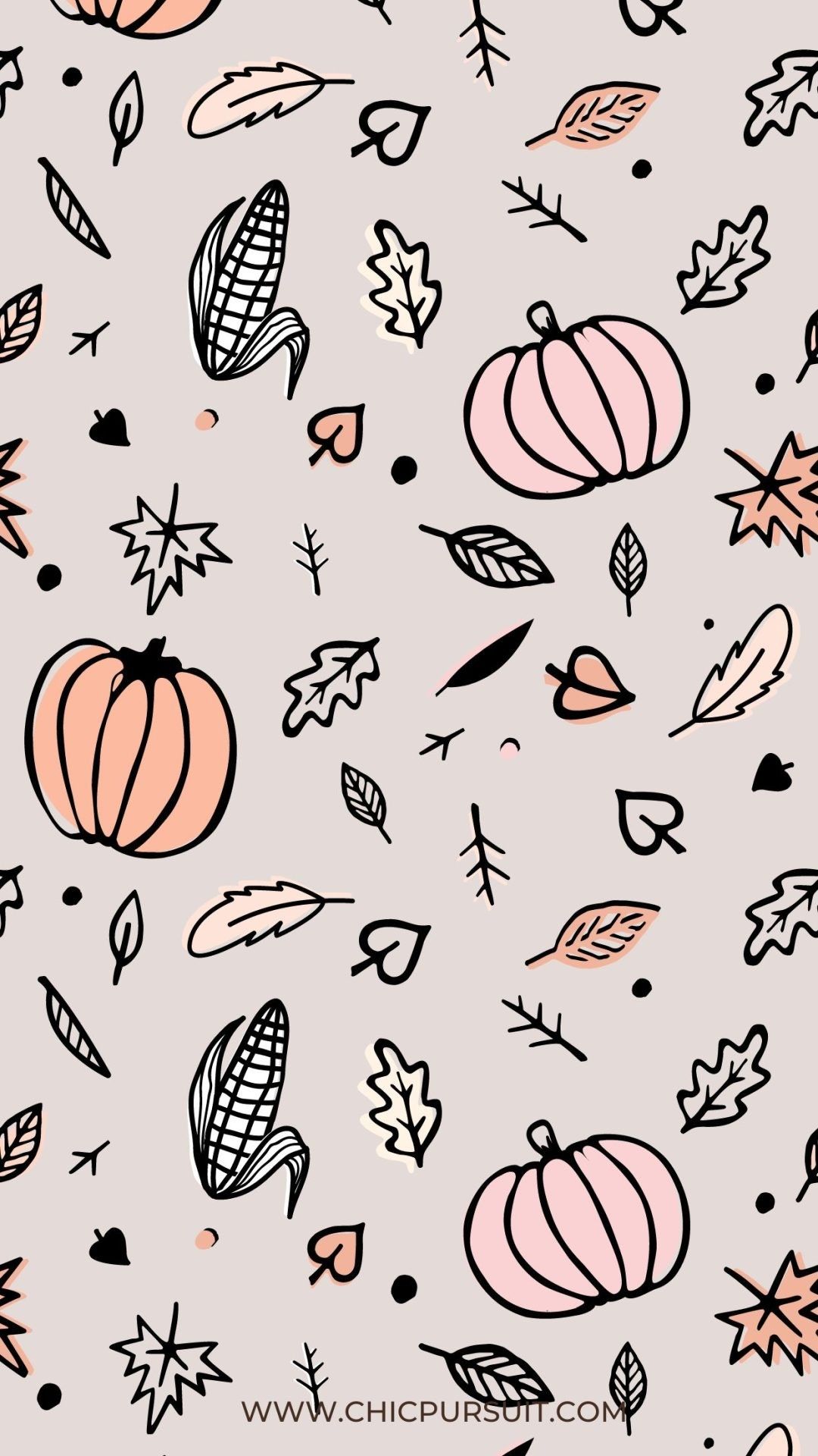A pattern with pumpkins, leaves and other items - Thanksgiving