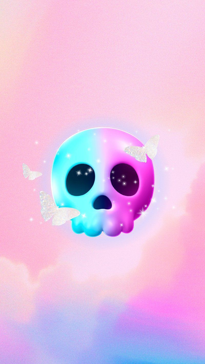 IPhone wallpaper with a pink and blue skull - Skull