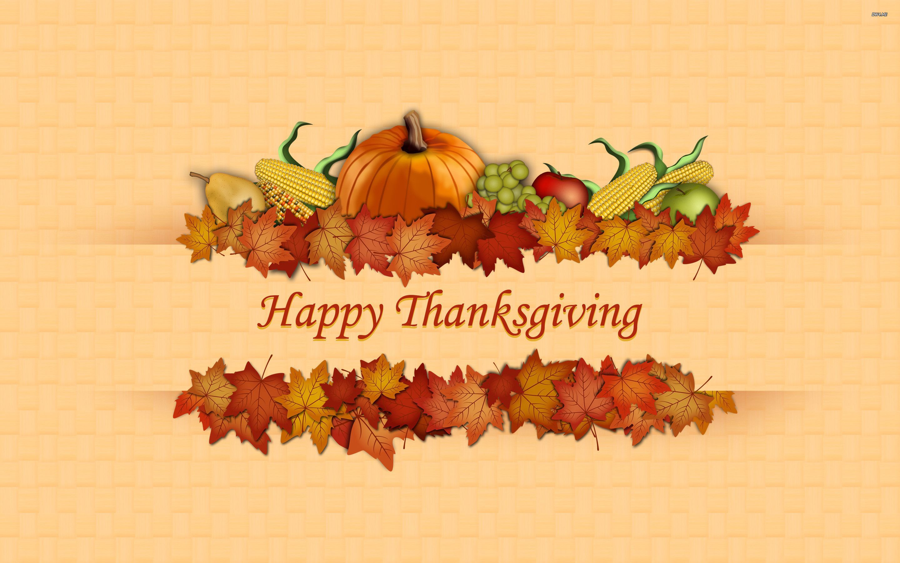 A happy thanksgiving greeting card with leaves and vegetables - Thanksgiving