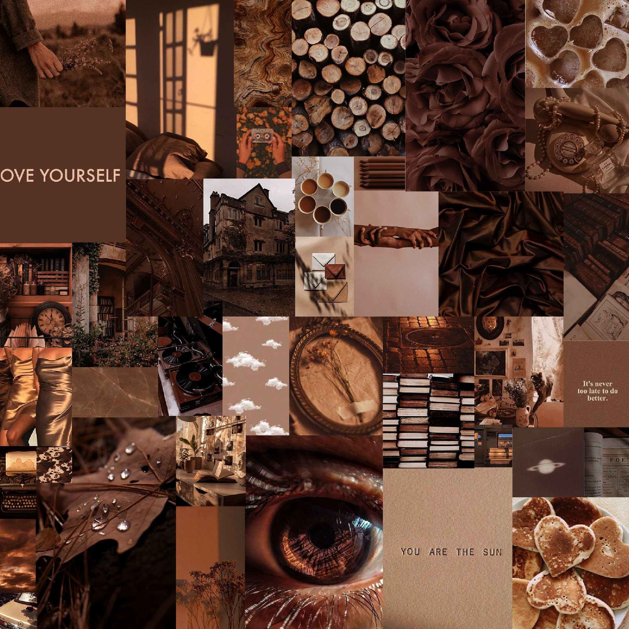 A collage of photos in shades of brown, tan, and beige. - Brown