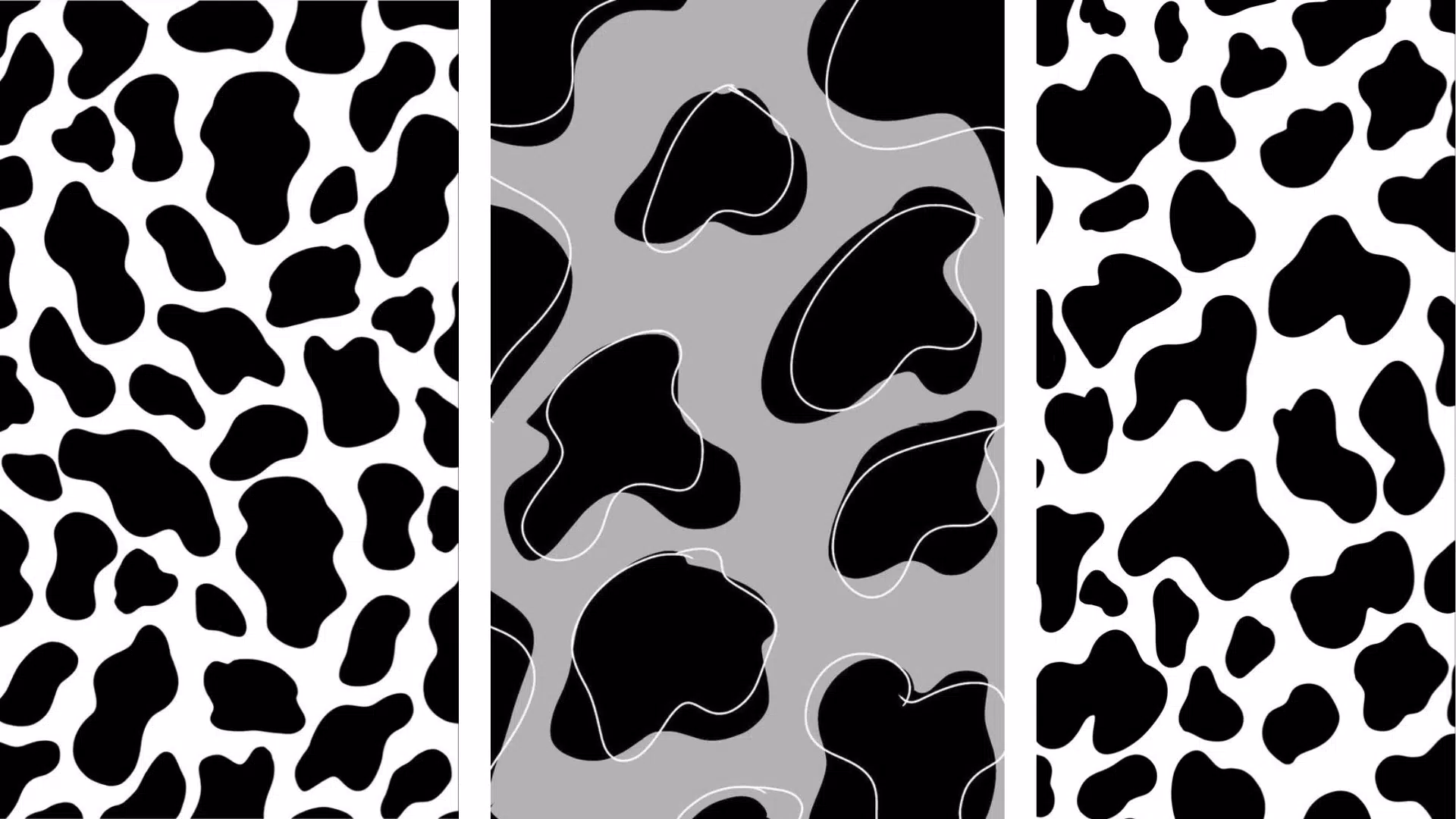 A set of black and white animal print patterns - Cow