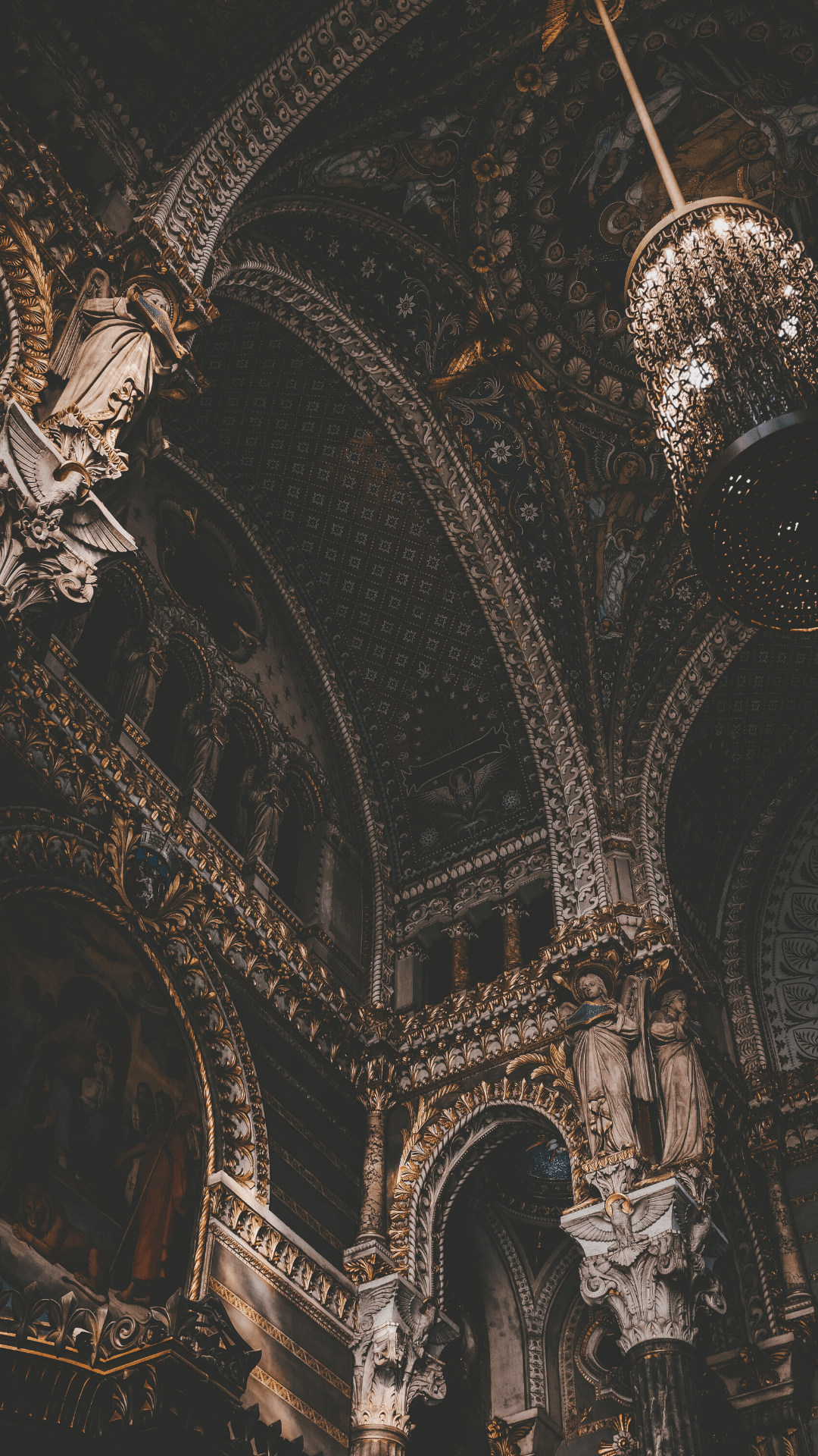 A cathedral ceiling with gold and black details. - Dark academia, Victorian