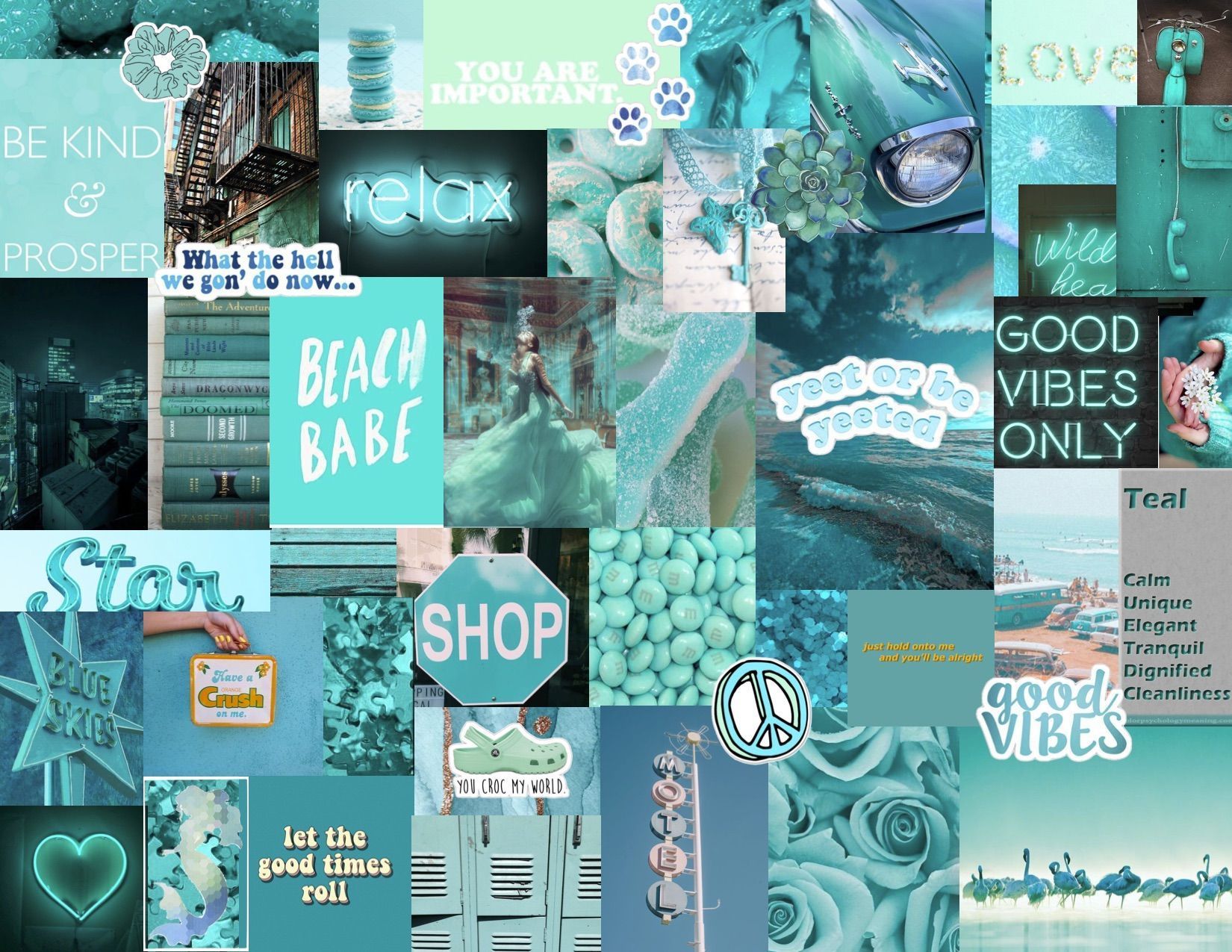 A collage of pictures with different colors - Teal, turquoise, cyan