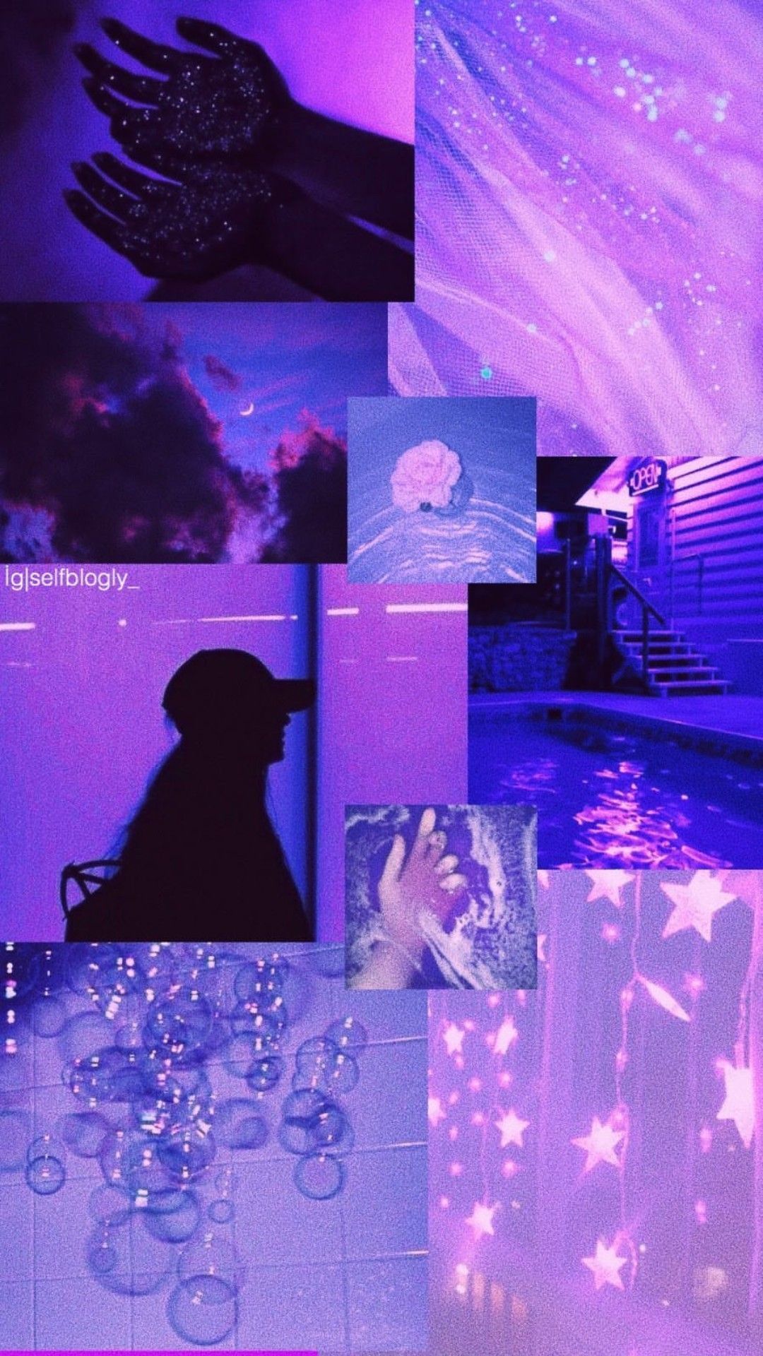 A collage of pictures with purple and blue colors - Bling