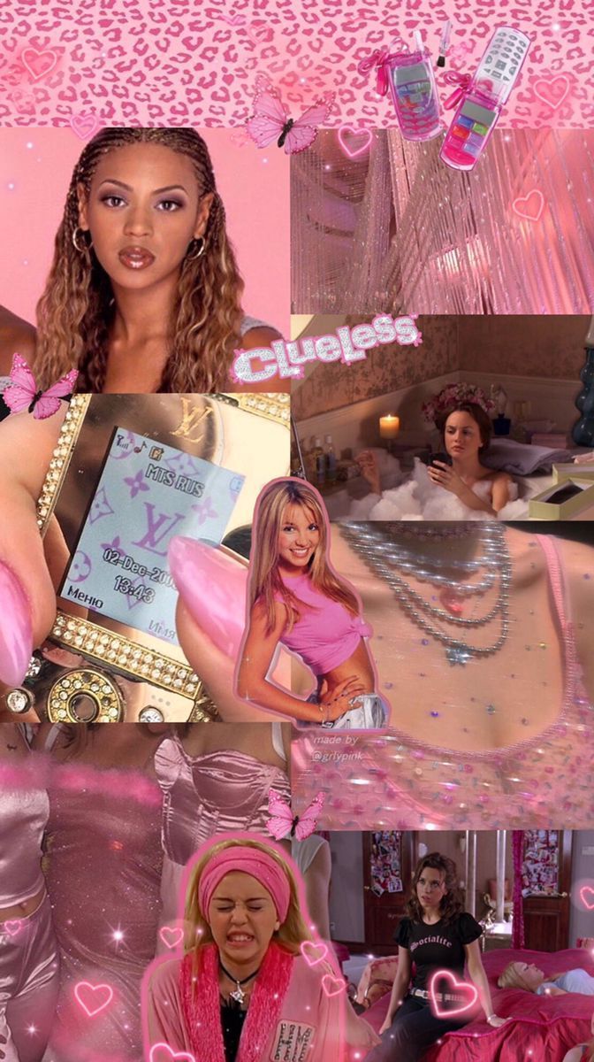 y2k 00s aesthetic pink collage wallpaper