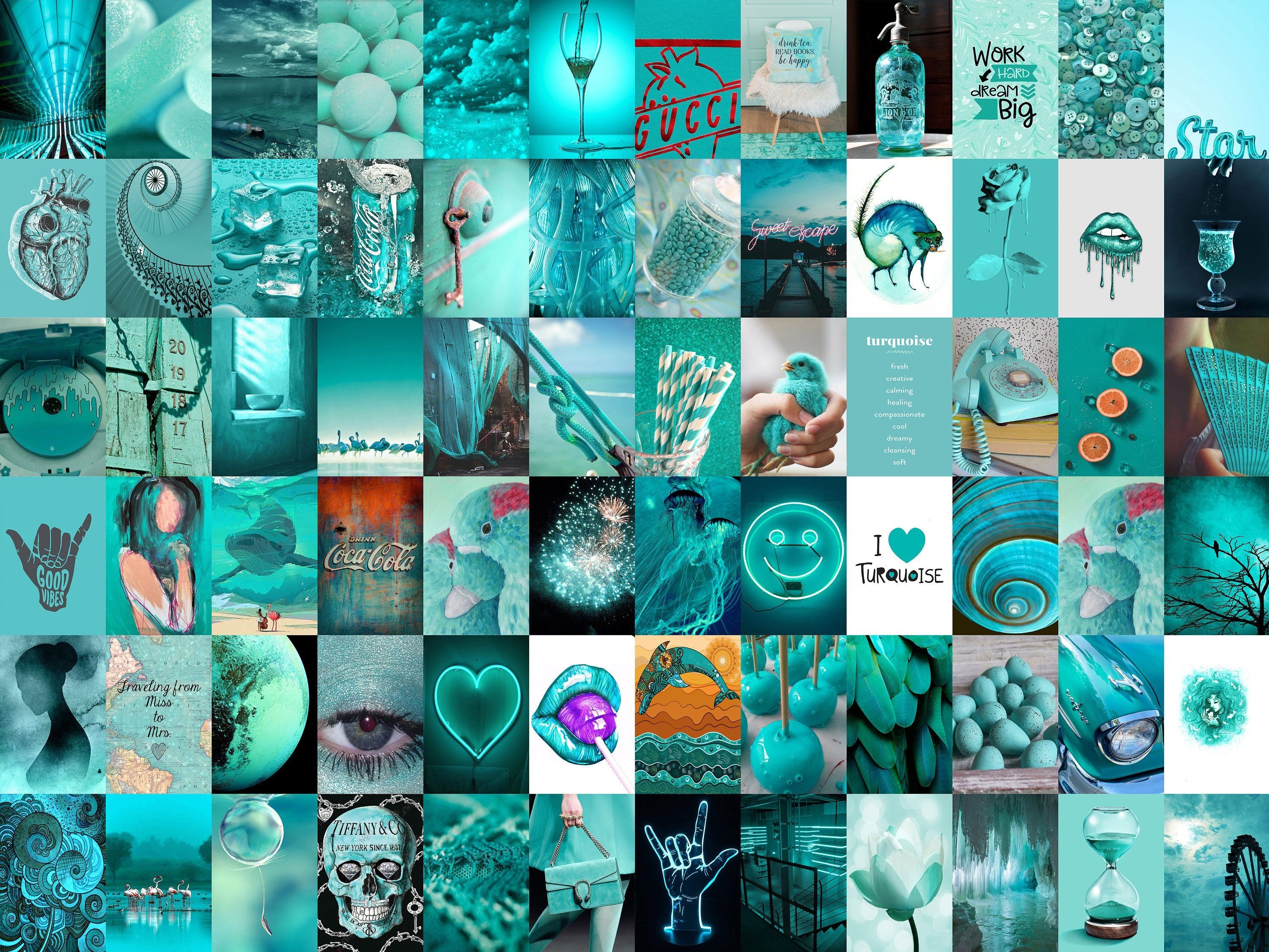 PCS Turquoise Wall Collage Kit Boujee Teal Aesthetic