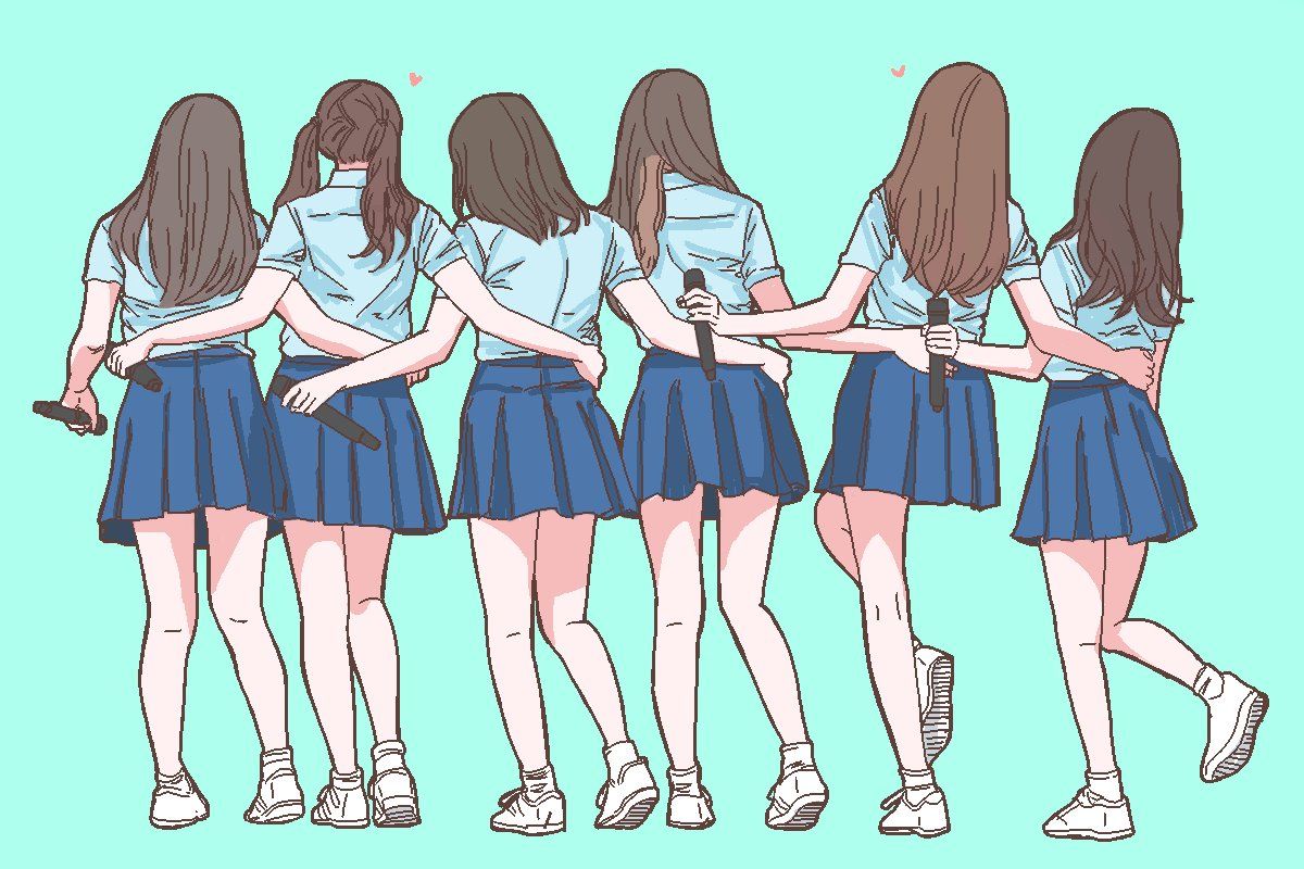 A group of girls holding hands in school uniforms - Korean