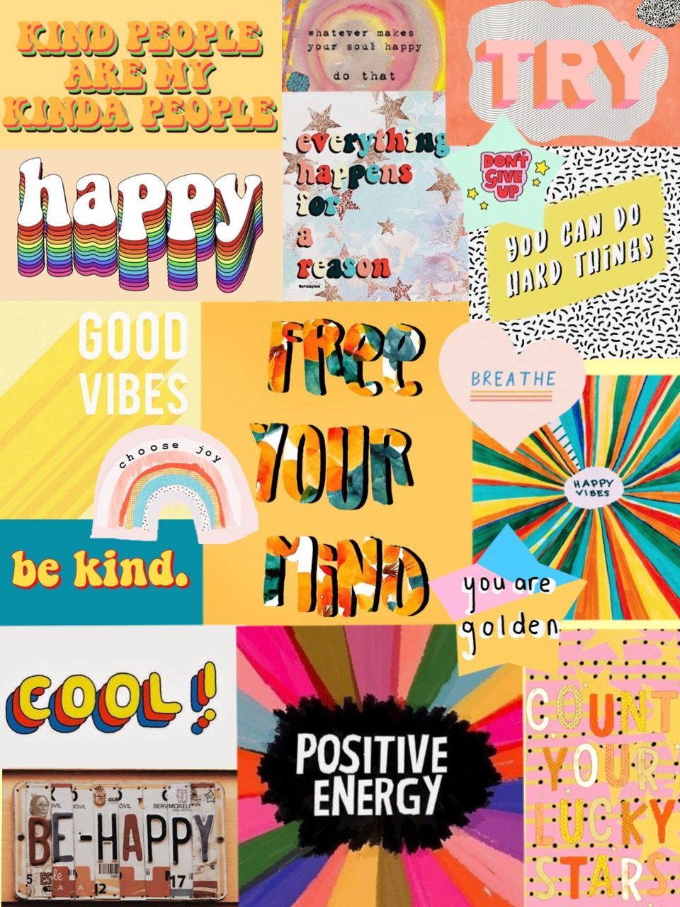 A collage of colorful images with positive affirmations such as 
