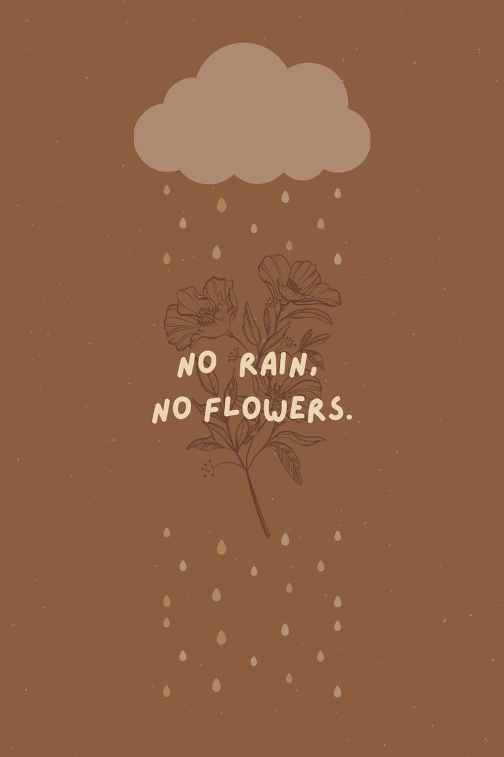 A brown background with a cloud and flowers with the words 