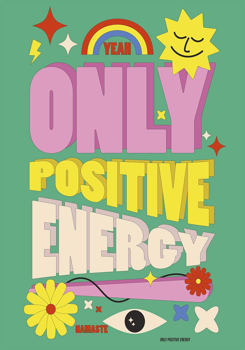 Only positive energy typography Poster green wall art for home & office