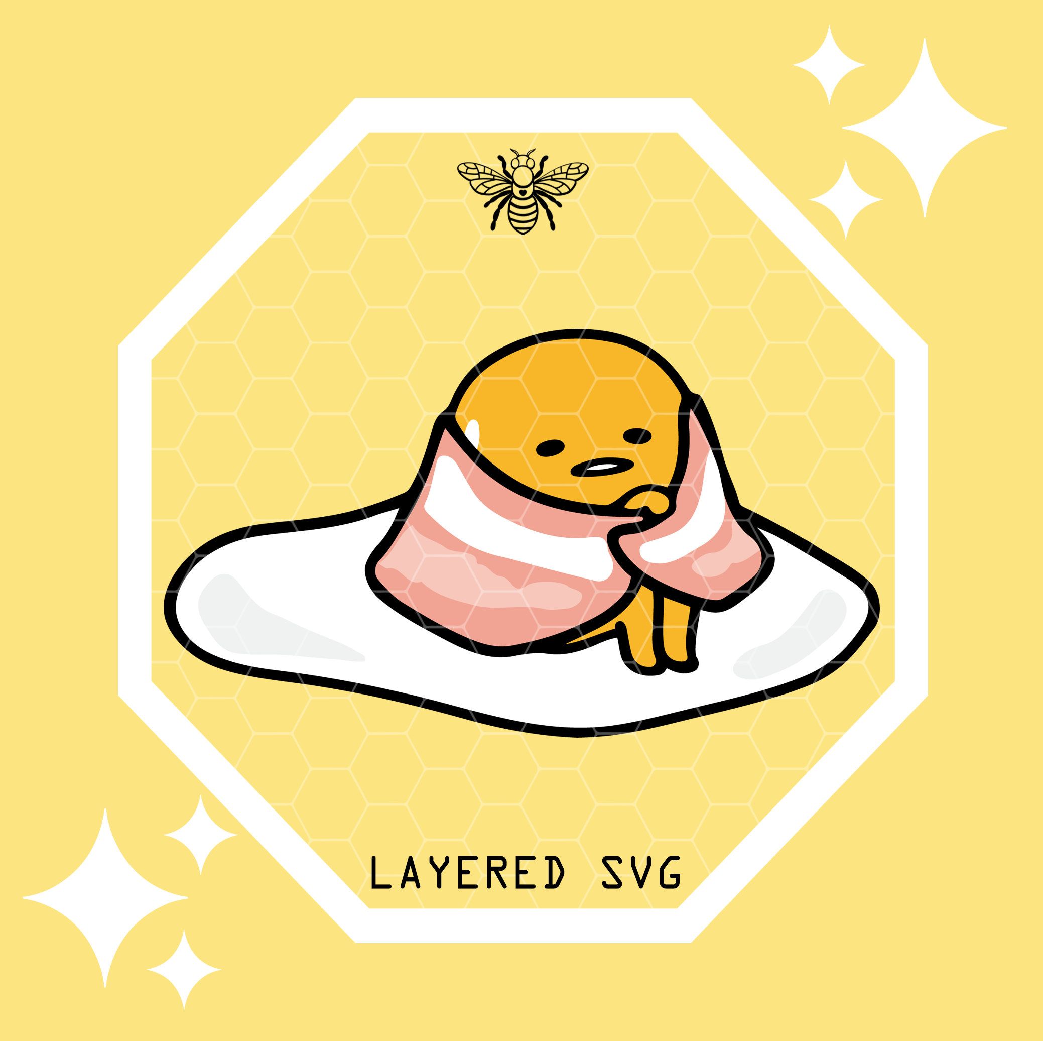 A cartoon egg with an image of it being wrapped in blankets - Gudetama