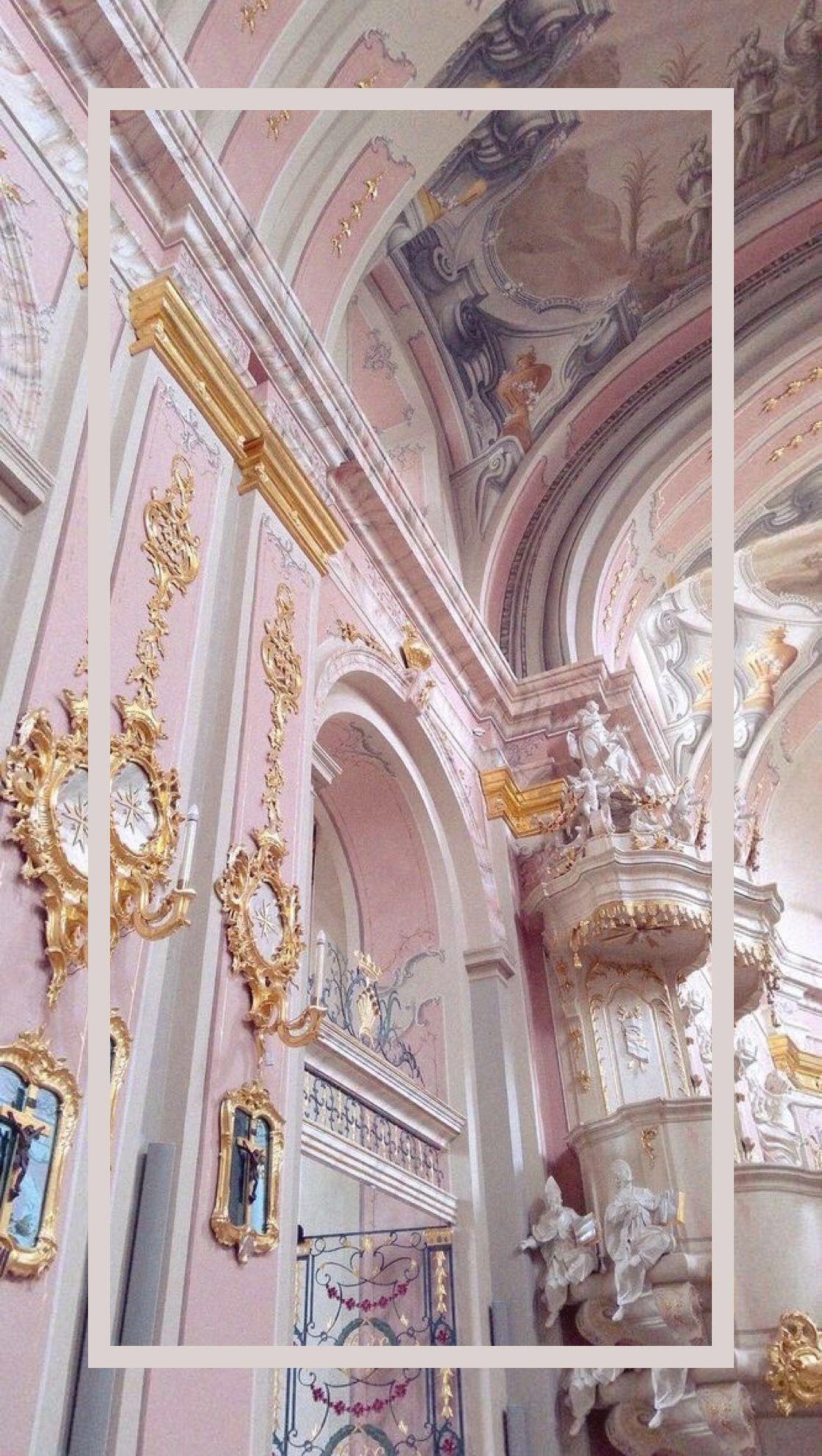 A photo of a church with a pink and white aesthetic - Architecture