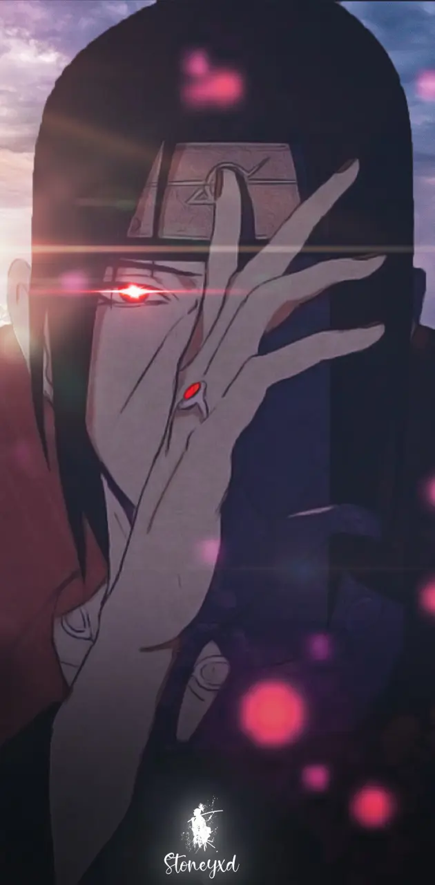 Anime wallpaper with a man holding his hand over the face - Itachi Uchiha