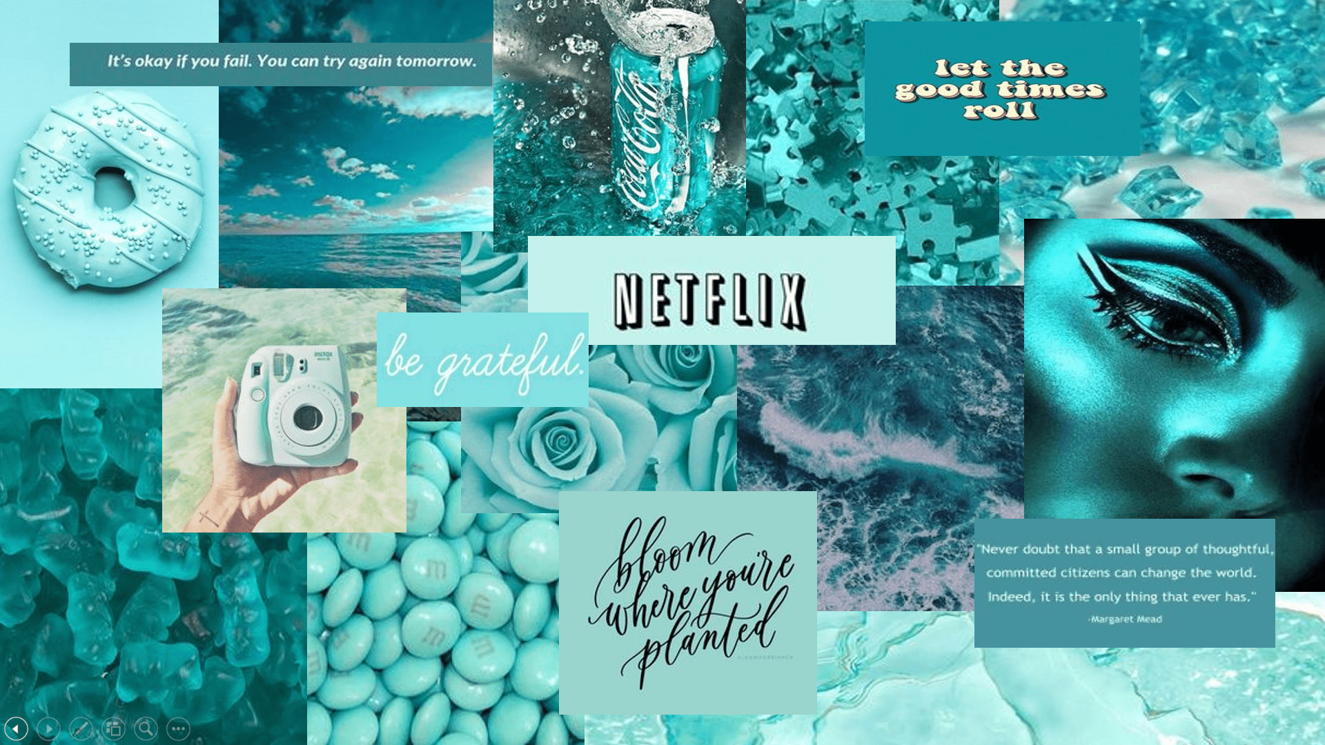 A collage of pictures with different colors - Teal, cyan, turquoise