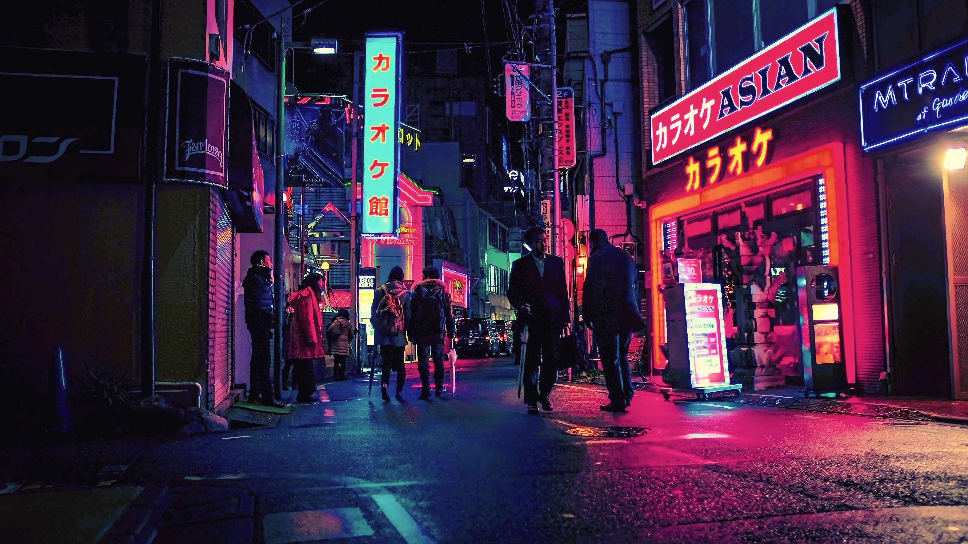 A group of people walking down an alley - 3840x2160, Tokyo, Cyberpunk, Japan, Japanese