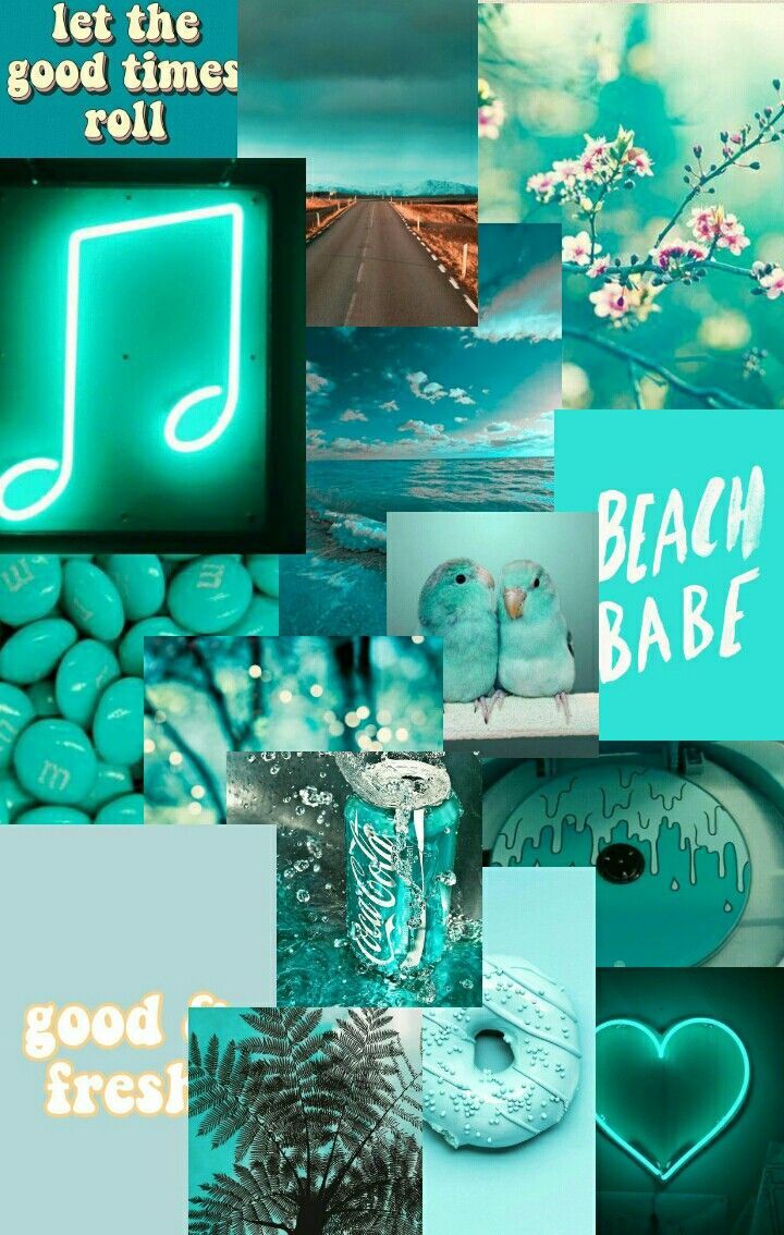 A collage of different colors and words with the word beach babe - Teal