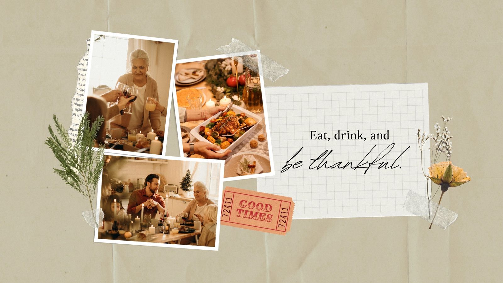 A collage of pictures with the words eat, drink and be thankful - Thanksgiving