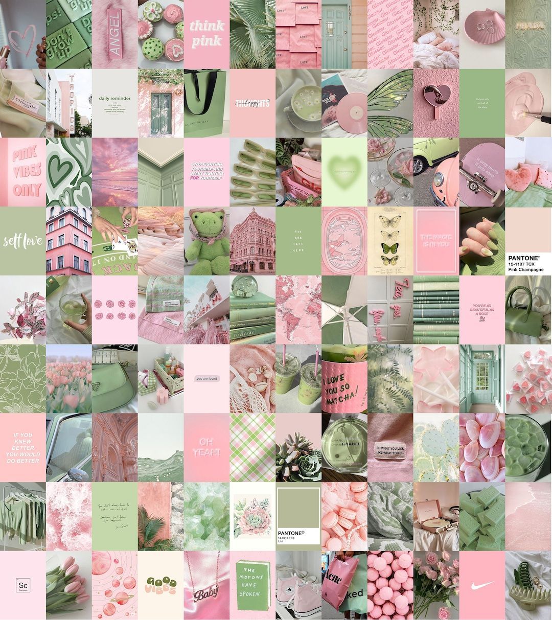PCS Sage Pink Wall Collage Kit Matcha Pink Aesthetic