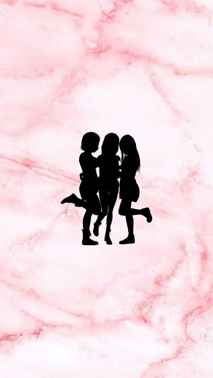 Three girls hugging on a pink marble background - Bestie