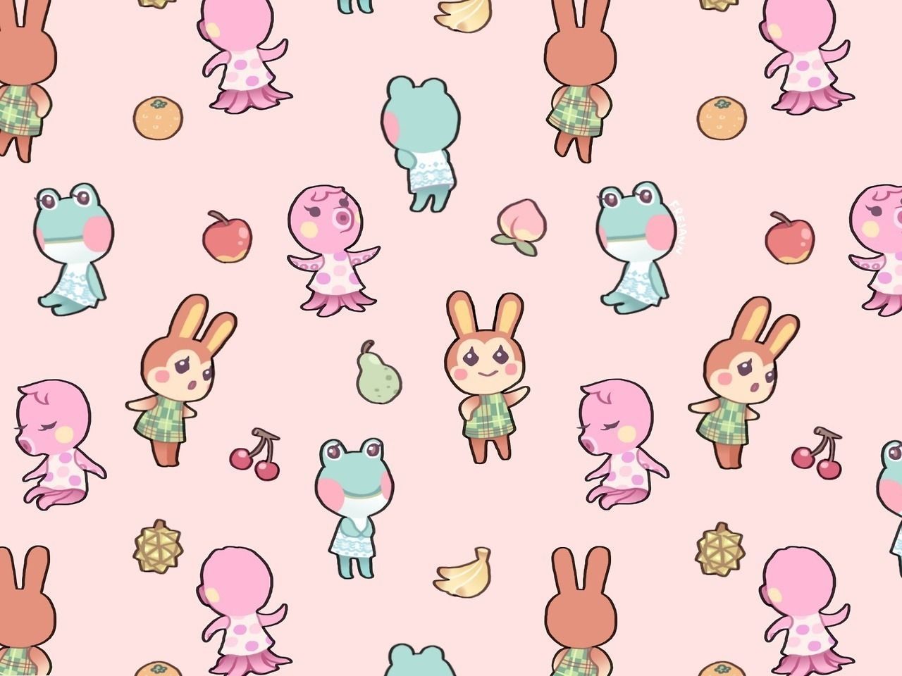 A pattern of animal characters on pink background - Animal Crossing