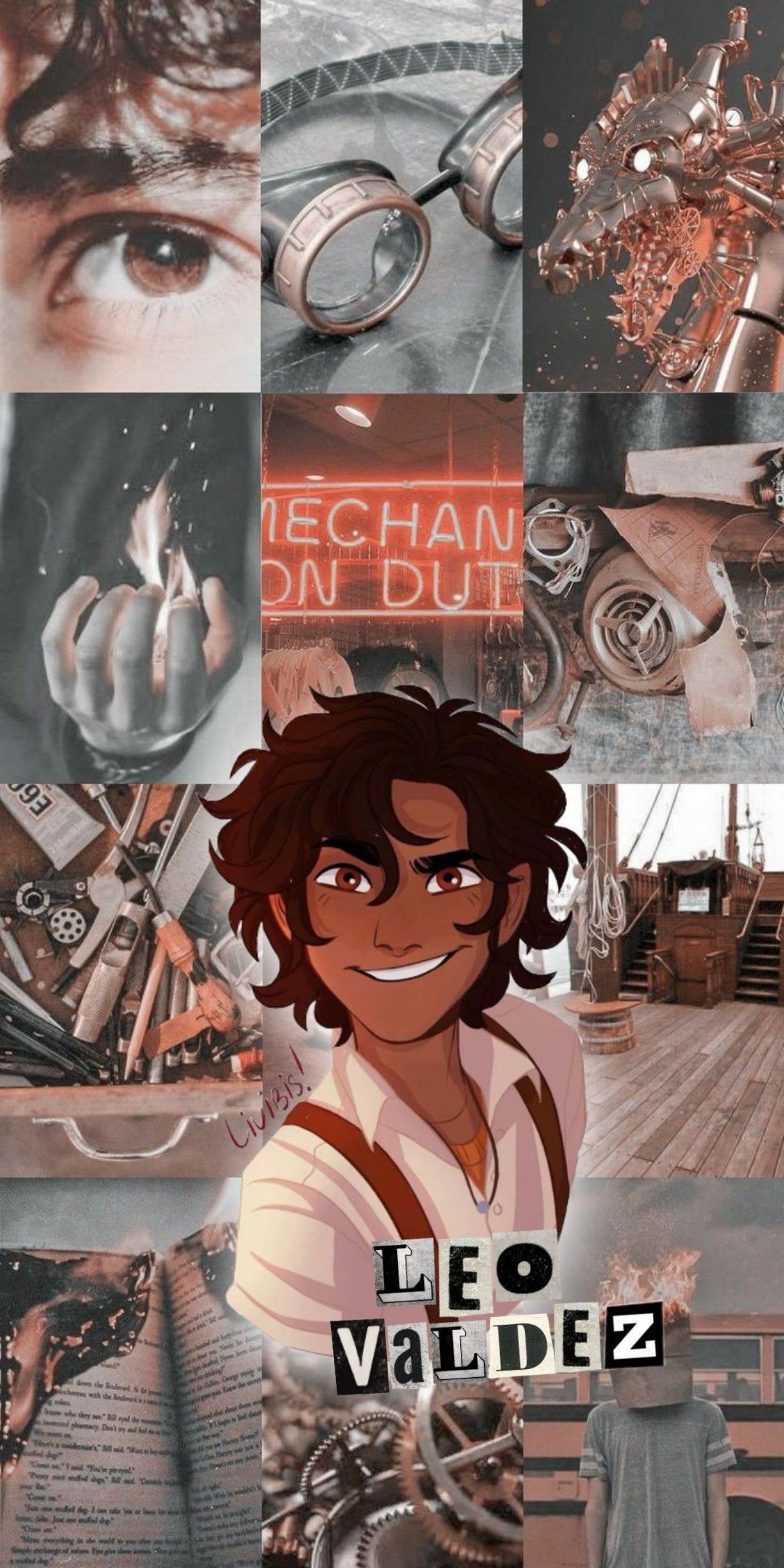 Collage of images of the character Leo Valdez from the book series The Heroes of Olympus - Leo Valdez
