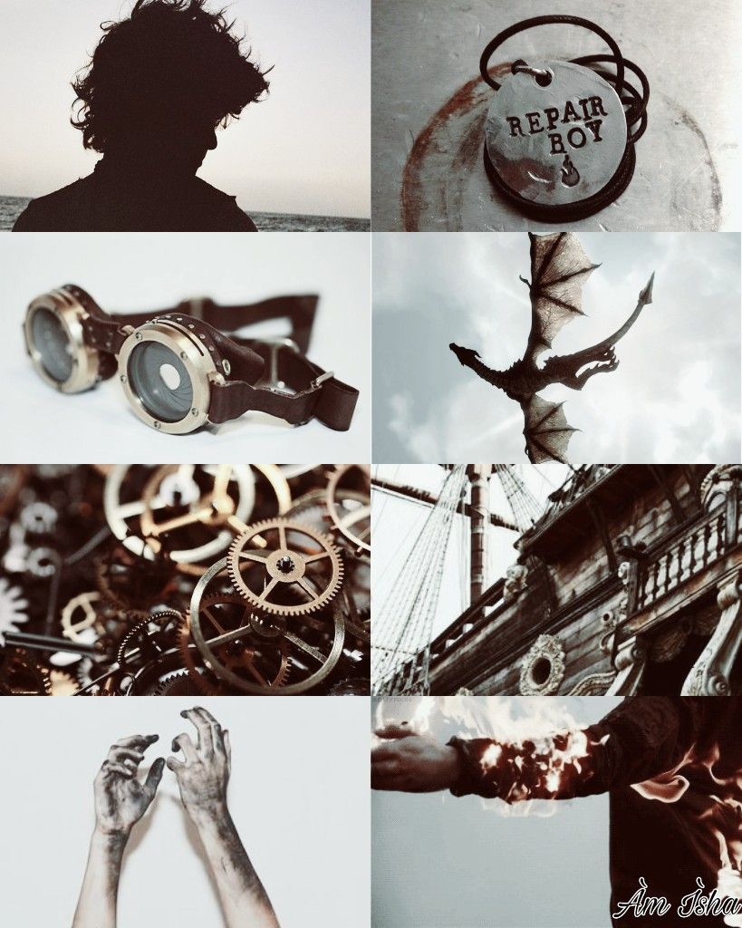 A collage of images including a person with goggles, a ship, and a clock. - Leo Valdez