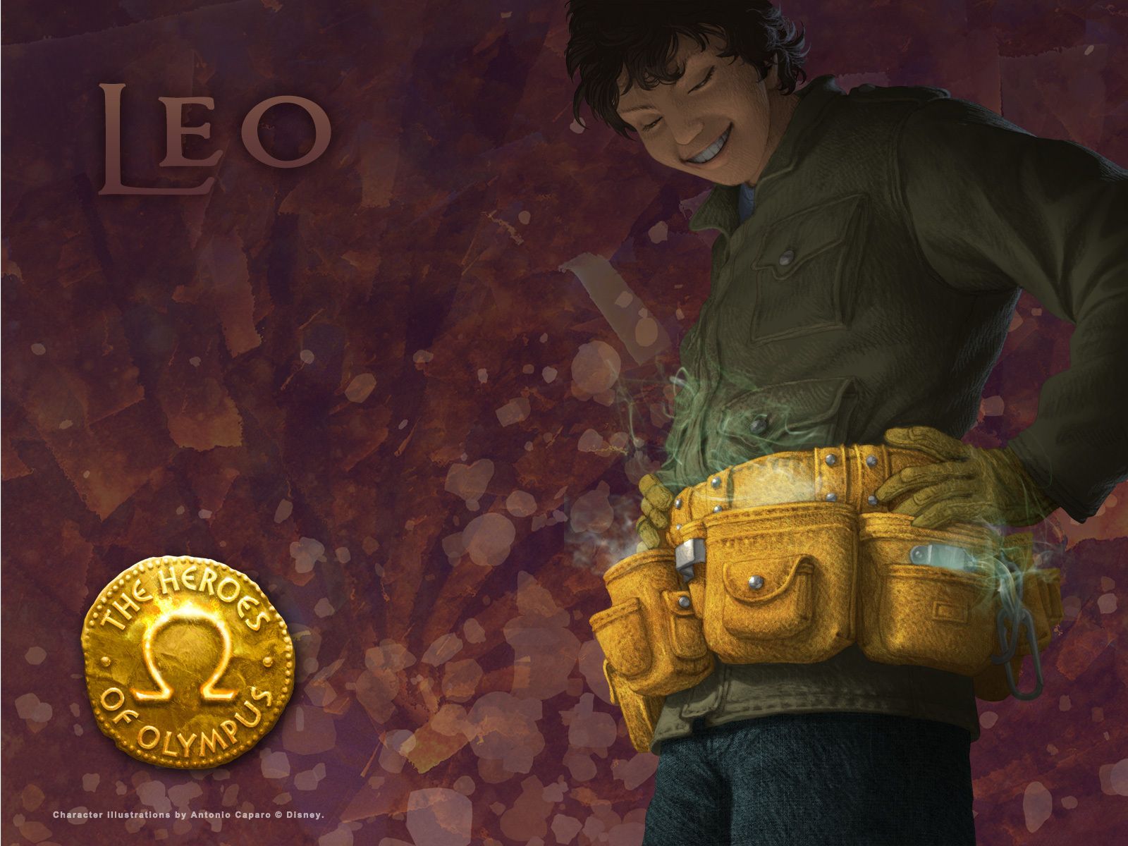 Leo, the main character from the Heroes of Olympus series, is shown with his gold belt and his golden medallion. - Leo Valdez