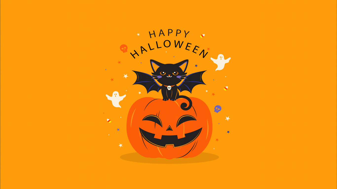 Happy Halloween Wallpaper 4K, Yellow aesthetic, Halloween Bats