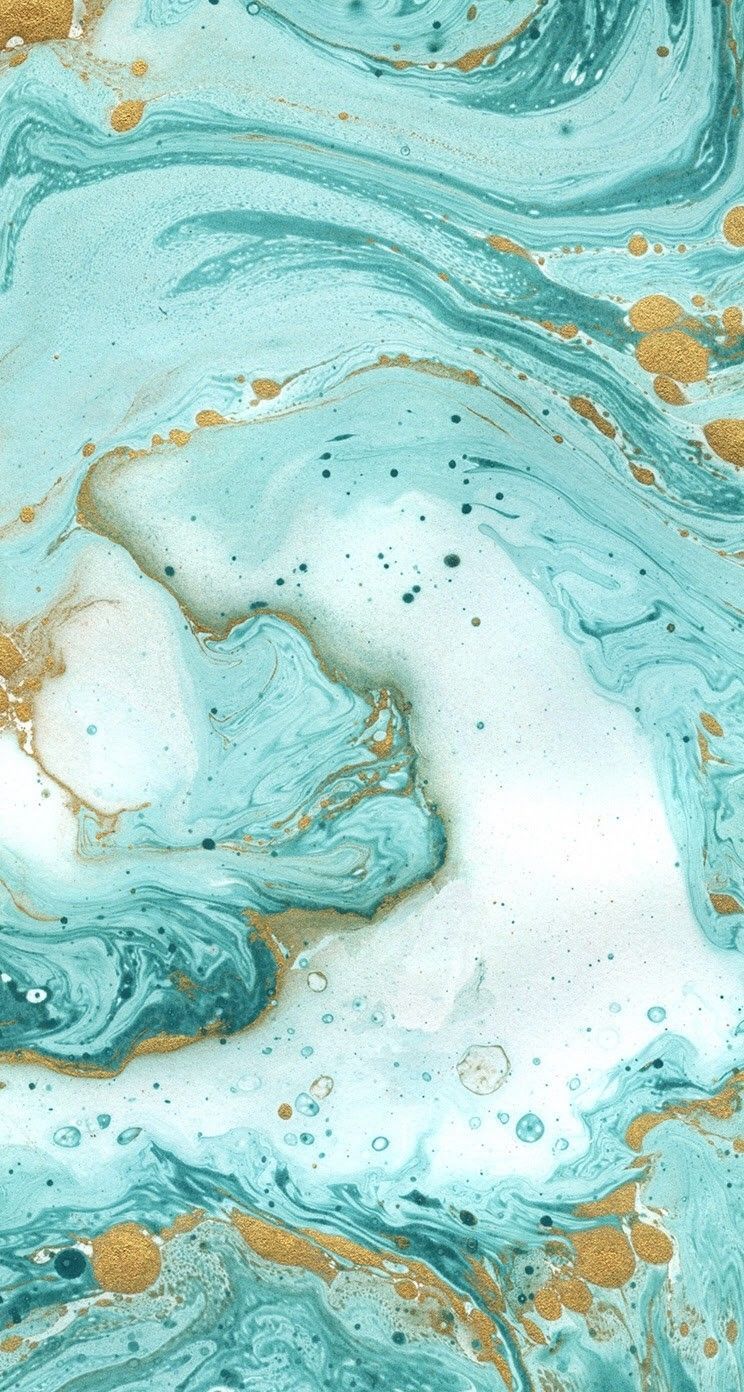 A close up of an aqua and gold marble - Teal, marble, aqua