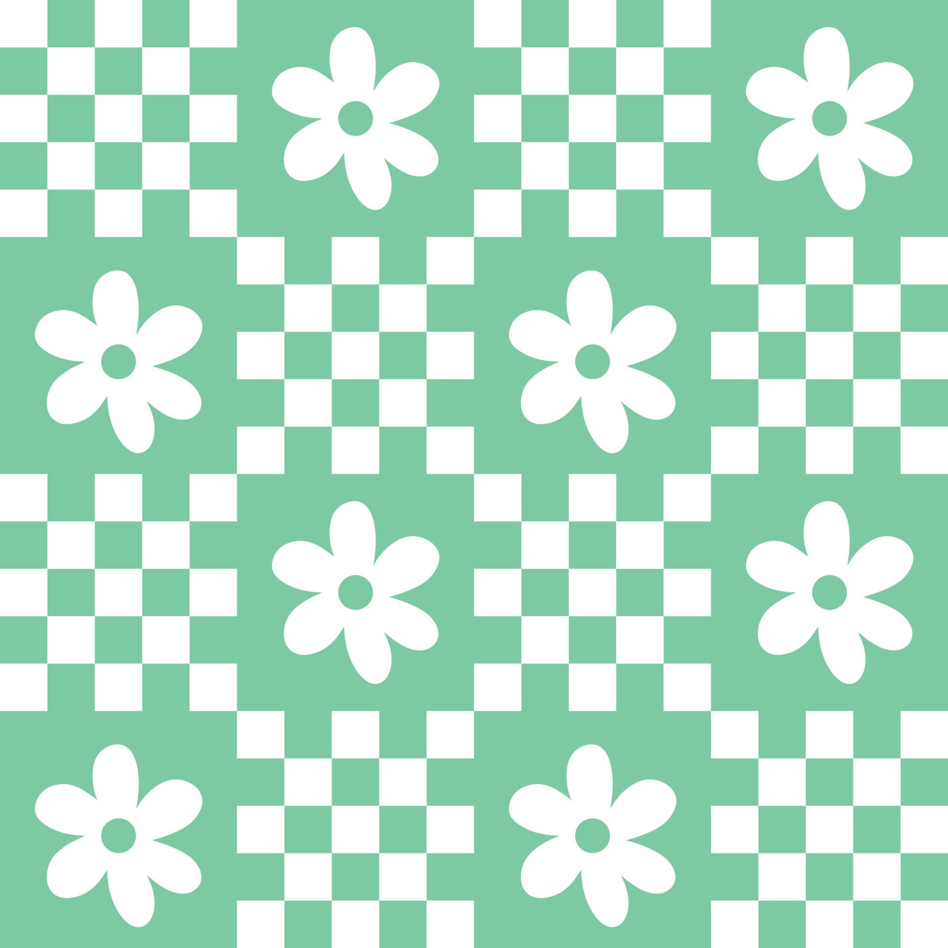 Cute patchwork floral seamless pattern background, teal turquoise green monochrome checkerboard and daisy backdrop. Modern, trendy vector design, aesthetic print for textile, wallpaper