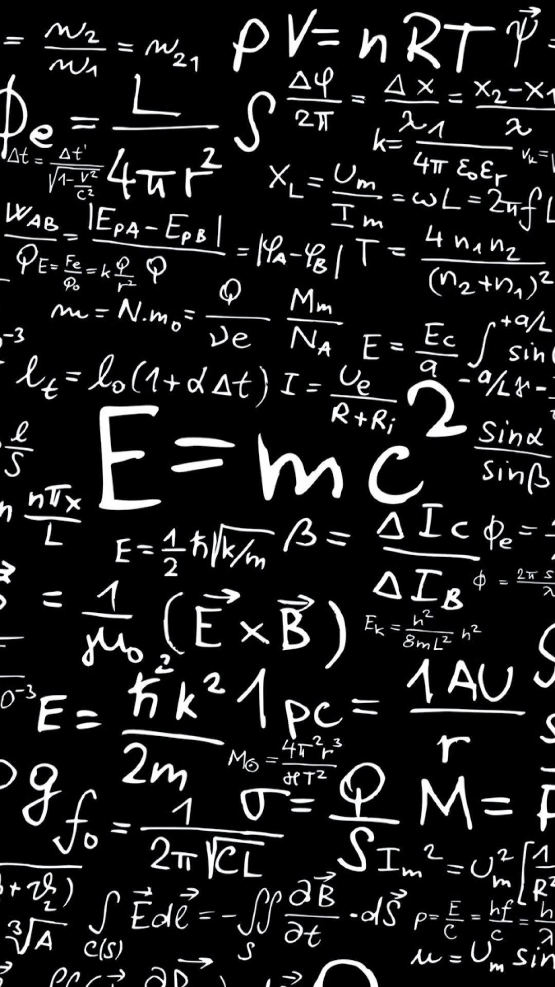 A black background with many different mathematical equations - Science
