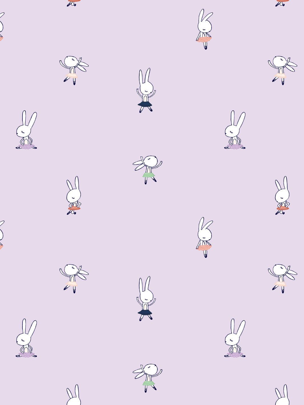 Pattern of rabbits in dresses on a light purple background - Ballet
