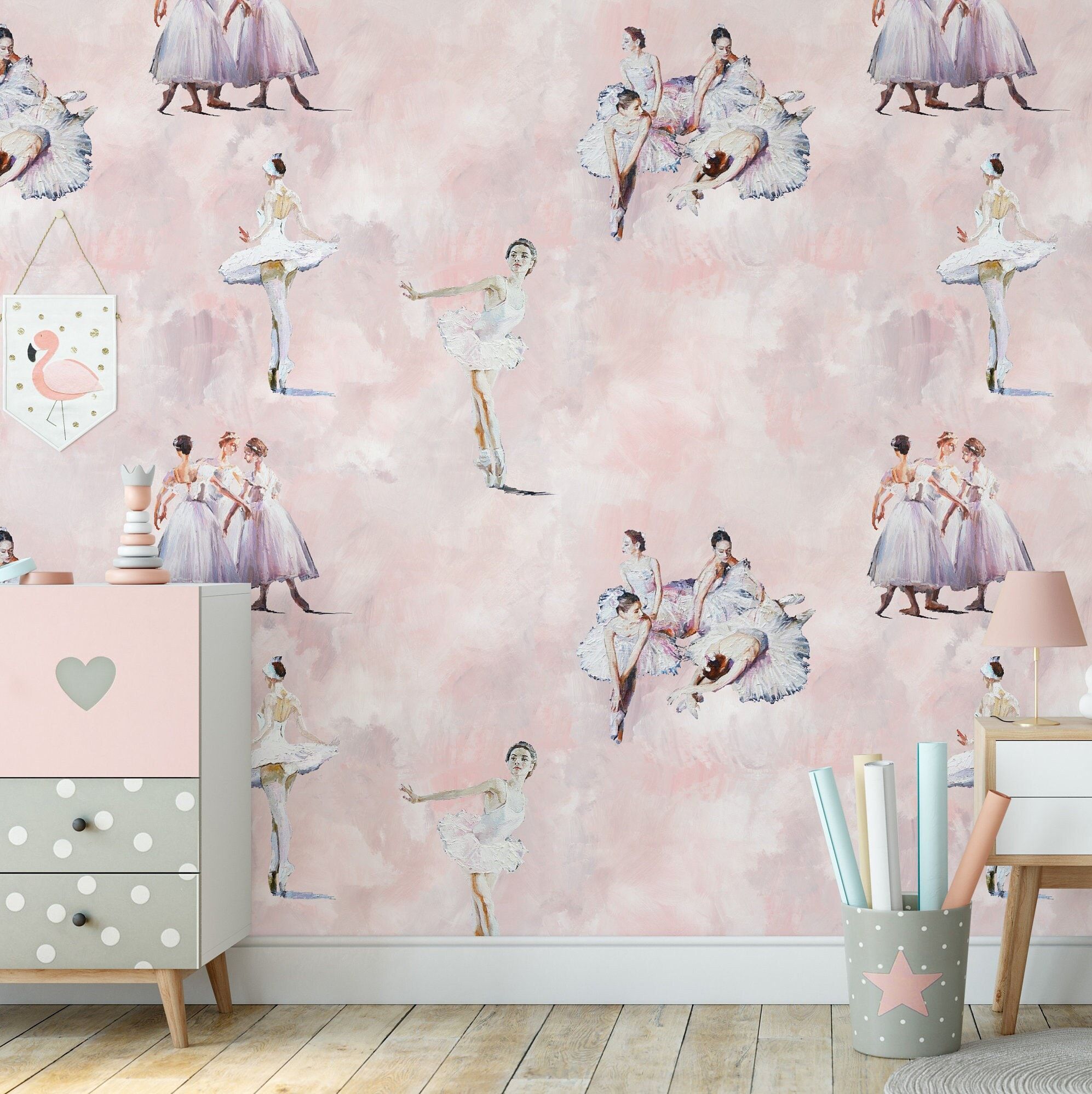 A room with pink walls and ballet dancers - Ballet