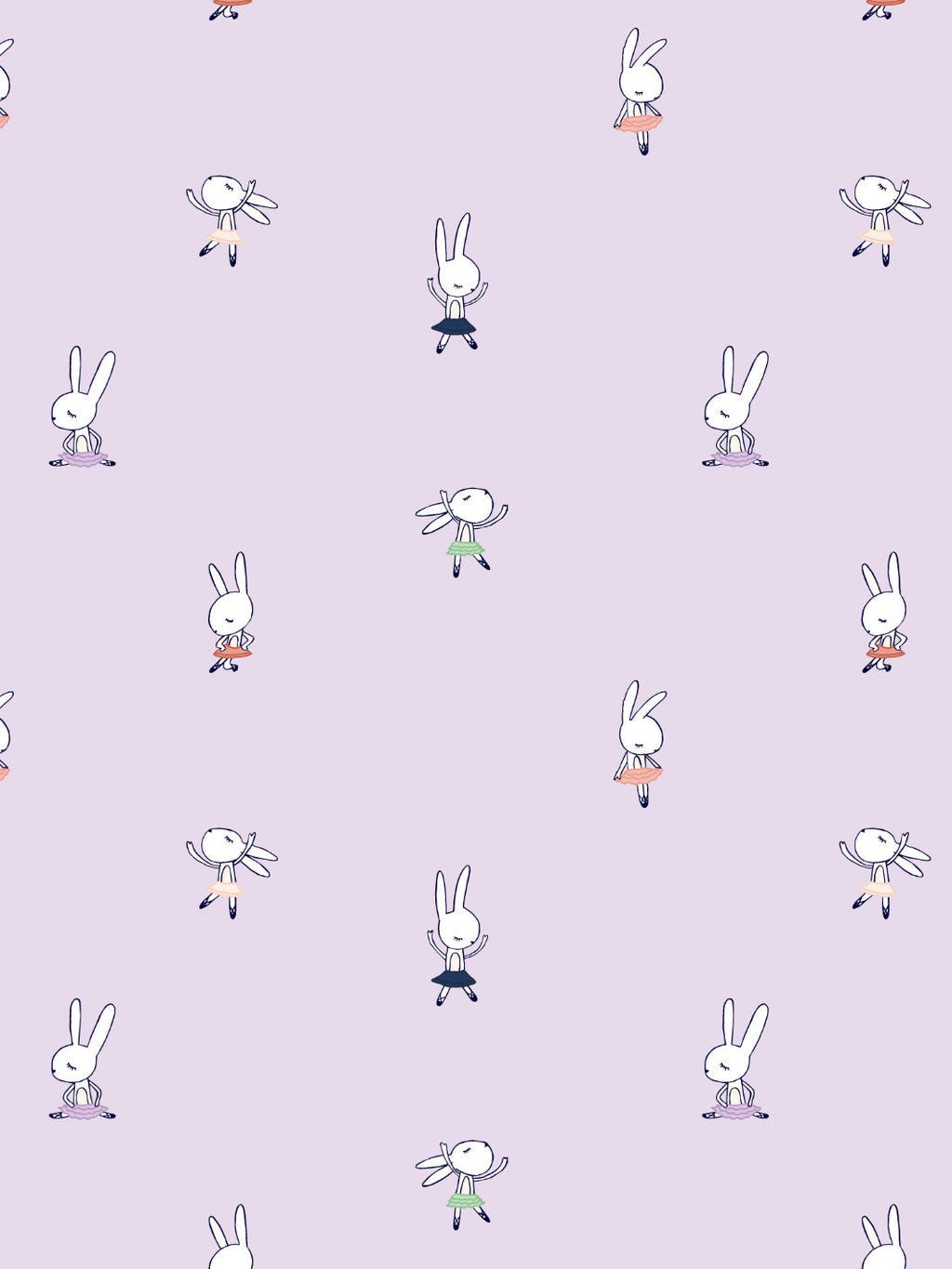 A fun pattern of bunnies in tutus on a light purple background - Ballet