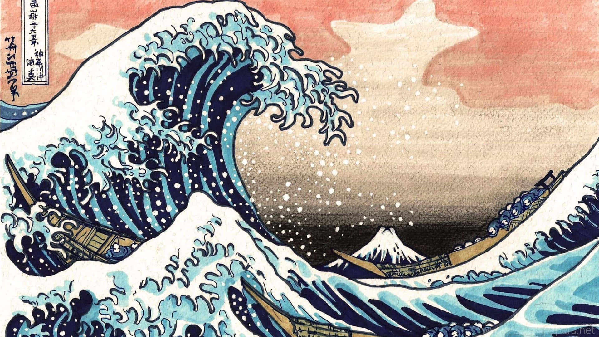 Download The Great Wave of Kanagawa iconic woodblock print by Katsushika Hokusai Wallpaper