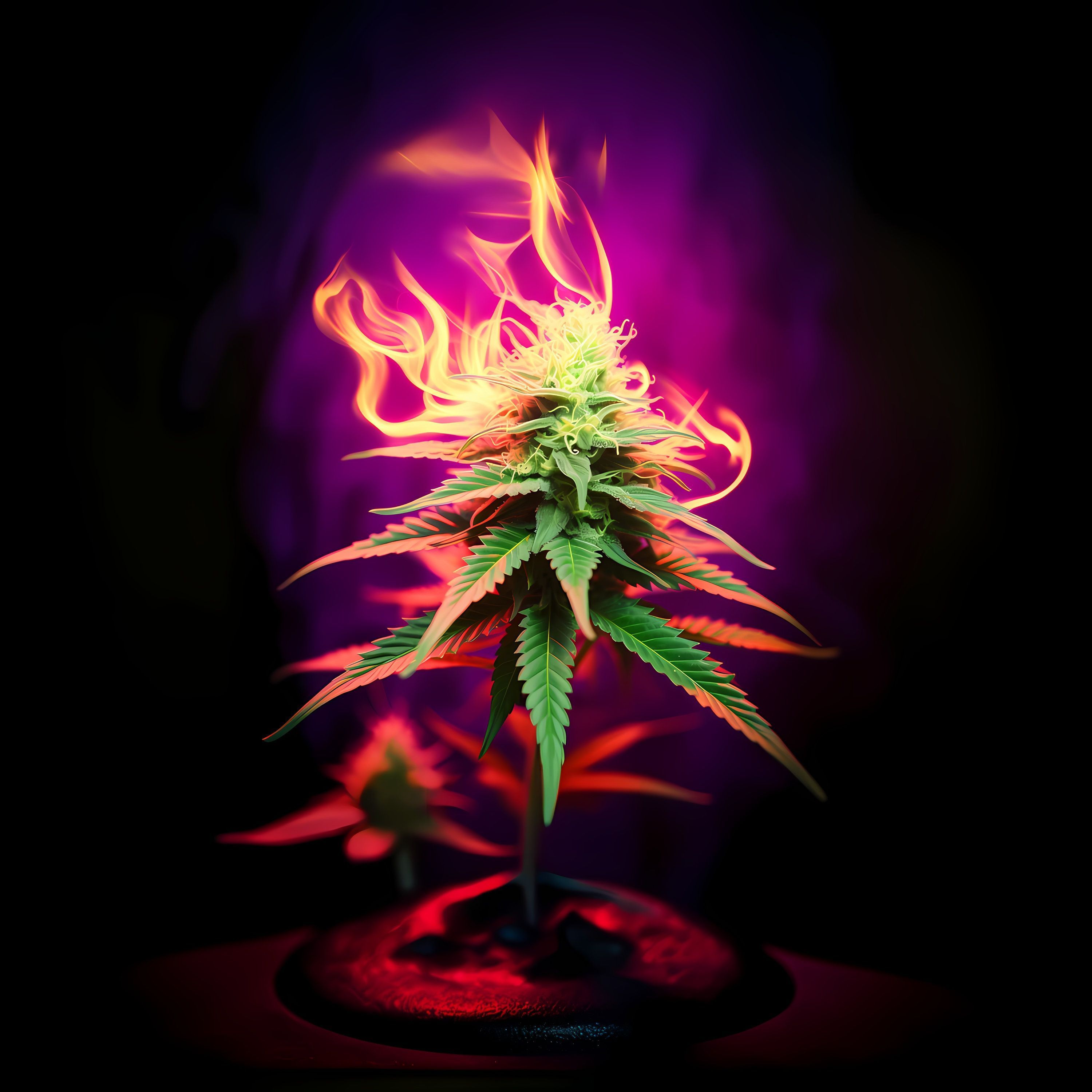 A cannabis plant with red and blue lights - Weed