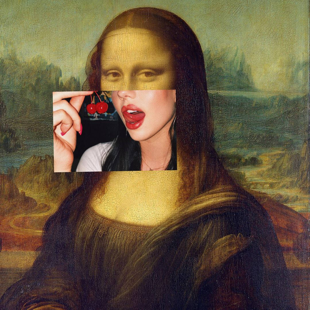 The Mona Lisa holding a photo of cherries in her hand - Mona Lisa