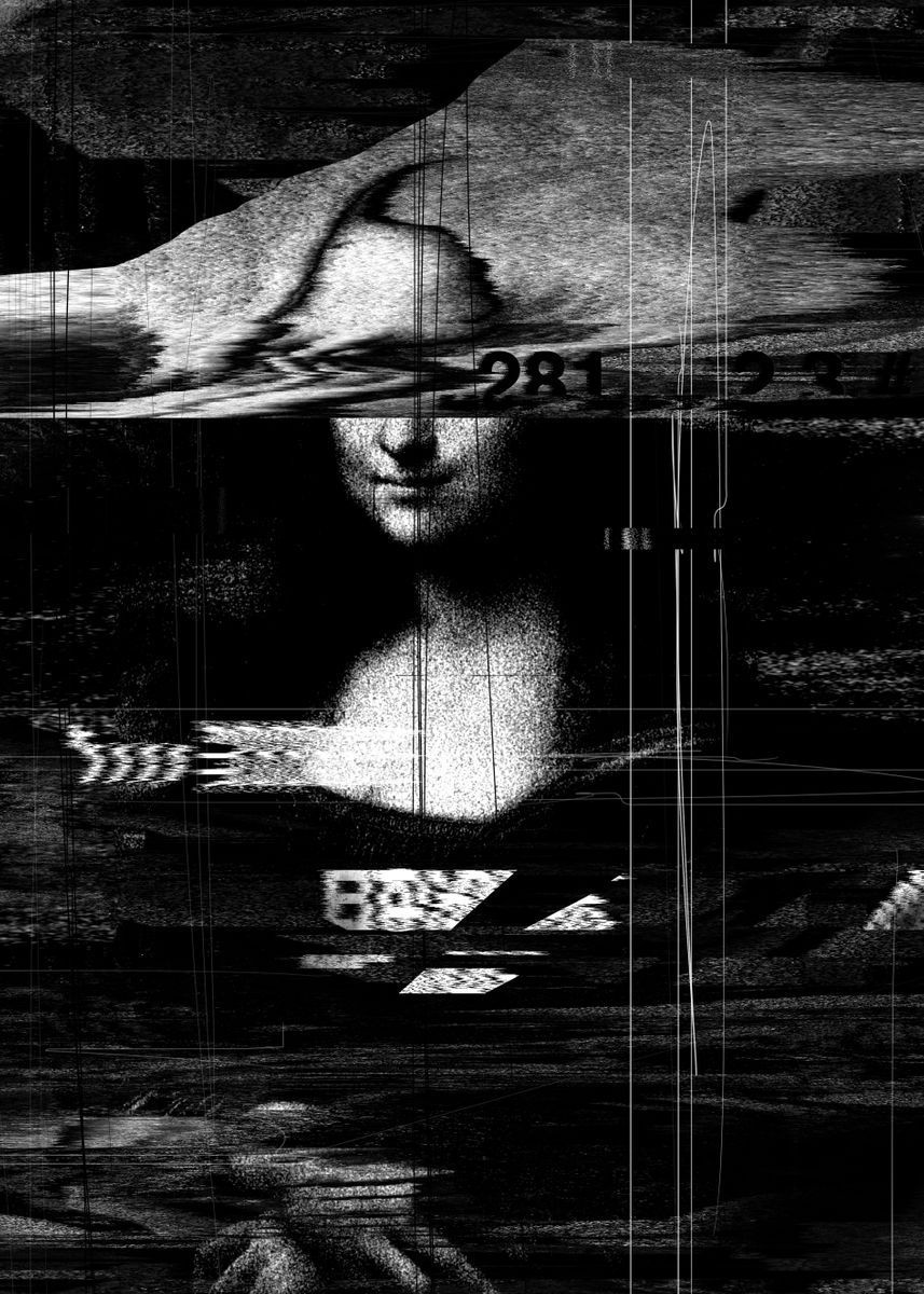 The mona lisa in a black and white photograph - Mona Lisa, glitch